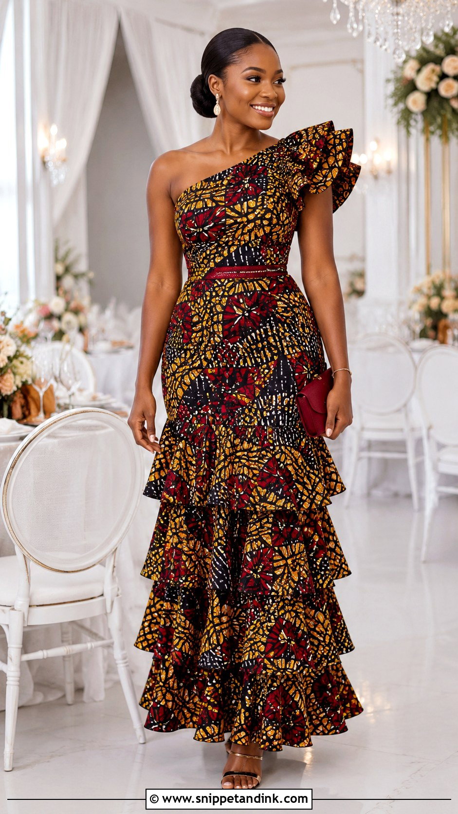 Layered Ruffle Ankara Long Gown - Snippet and Ink - 20 Ankara Long Gown Styles for Wedding