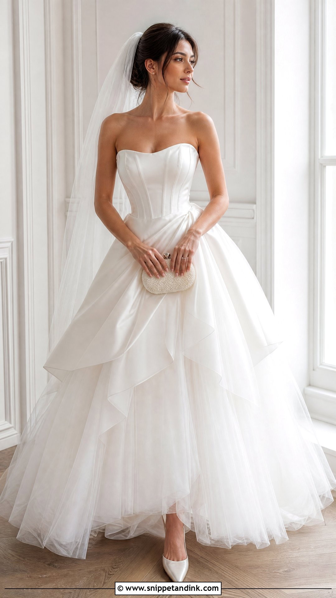 Layered Satin Wedding Dress With Tulle Skirt - Snippet and Ink - 25 Layered Wedding Dress Ideas