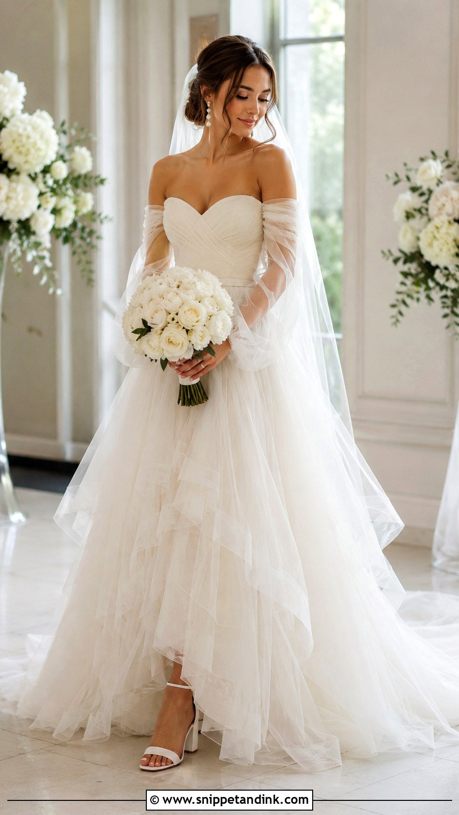 Layered Tulle Wedding Dress With Detachable Sleeves - Snippet and Ink - 20 Layered Tulle Wedding Dress Ideas