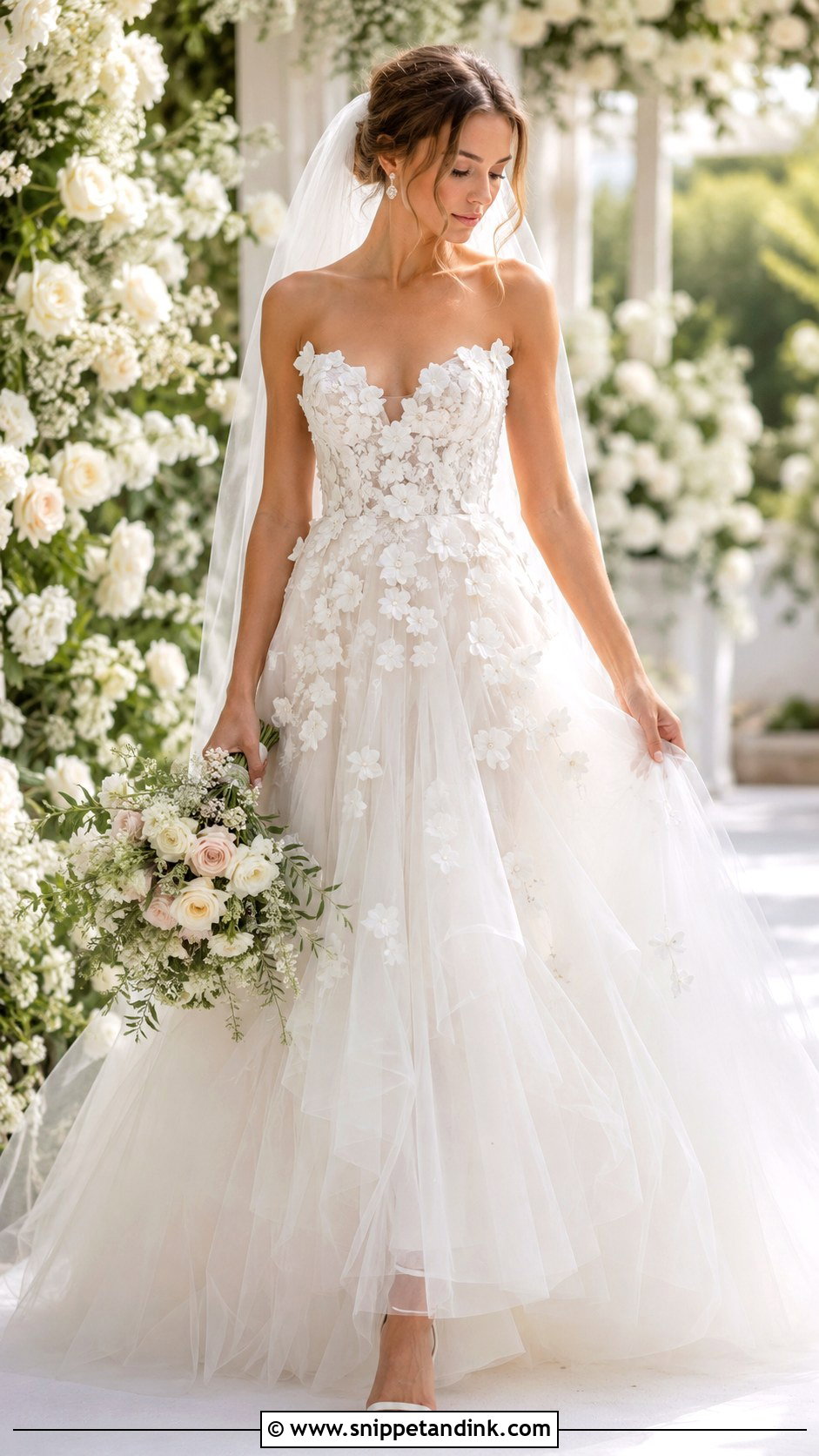 Layered Tulle Wedding Dress With Floral Appliques - Snippet and Ink - 20 Layered Tulle Wedding Dress Ideas