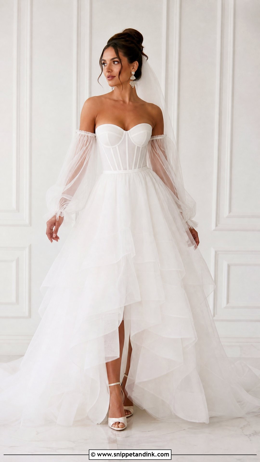 Layered Wedding Dress With Detachable Sleeves - Snippet and Ink - 25 Layered Wedding Dress Ideas