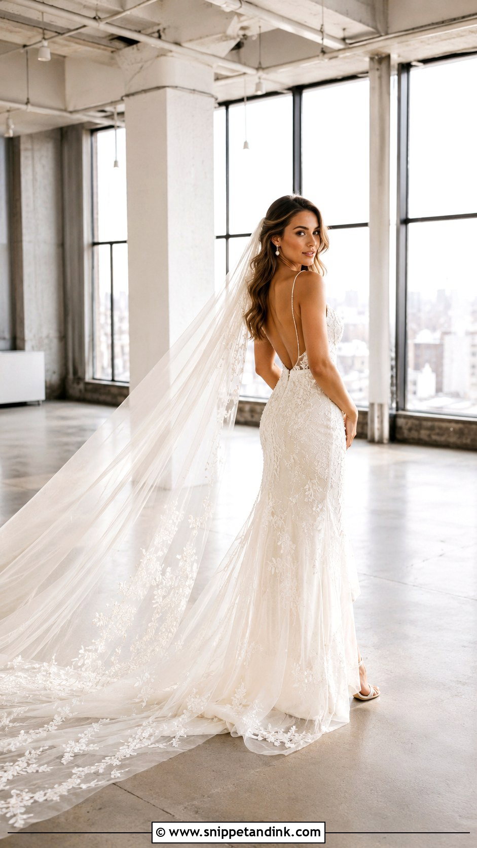Lazaro Beaded Slip Gown With Cathedral Veil - Snippet and Ink - 20 Lazaro Bridal Gown Ideas