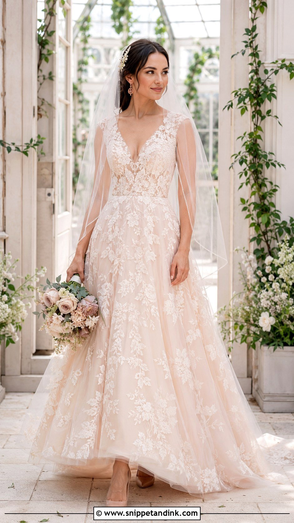 Lazaro Blush Embroidered A Line Gown - Snippet and Ink - 20 Lazaro Bridal Gown Ideas