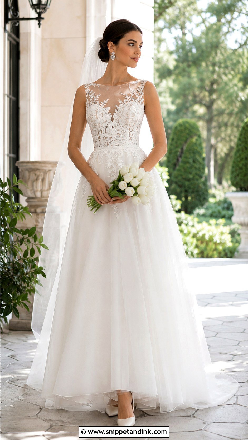 Lazaro Illusion Neckline Wedding Dress - Snippet and Ink - 20 Lazaro Wedding Dress Ideas