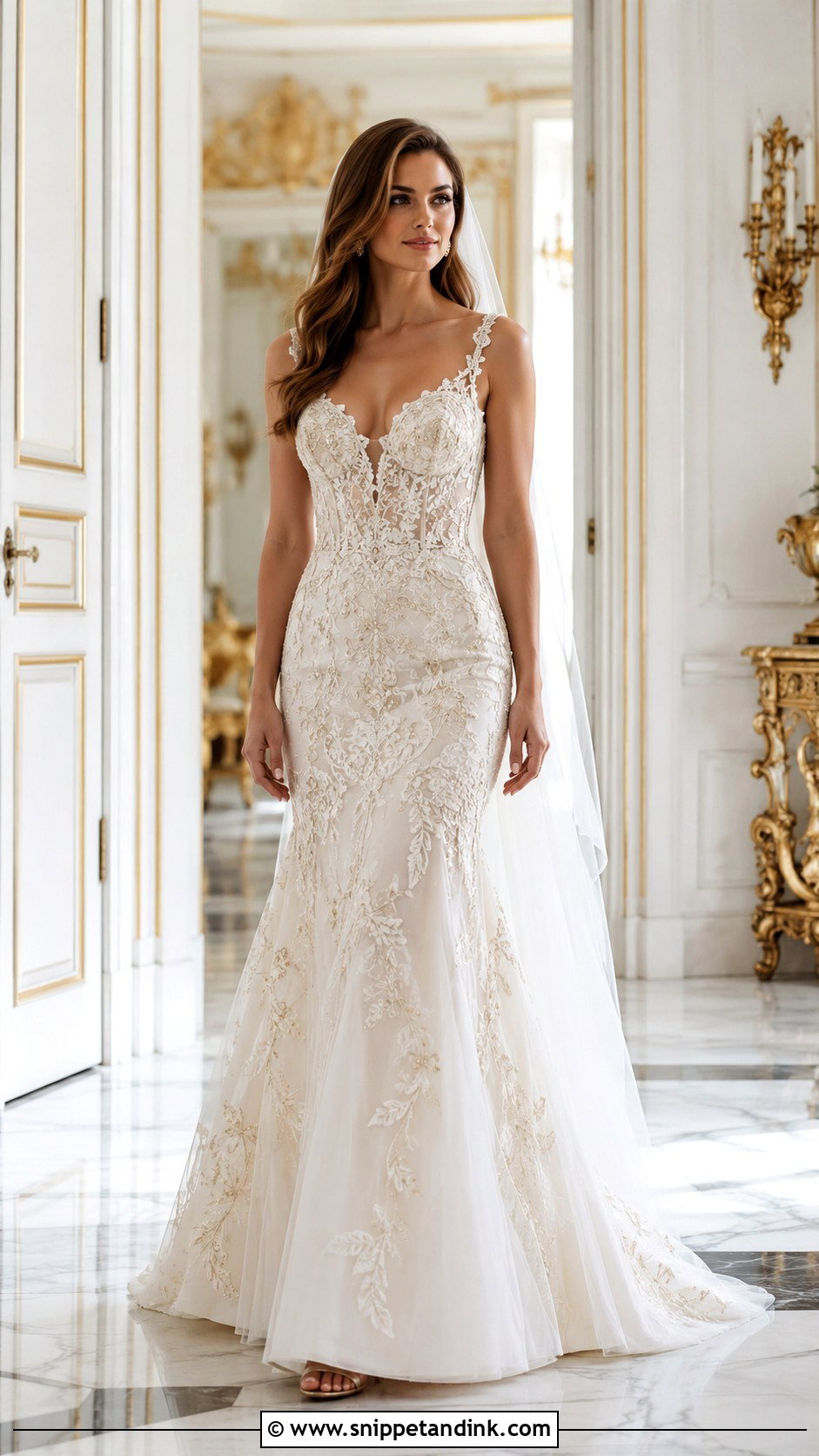 Lazaro Ivory And Gold Lace Gown - Snippet and Ink - 20 Lazaro Bridal Gown Ideas