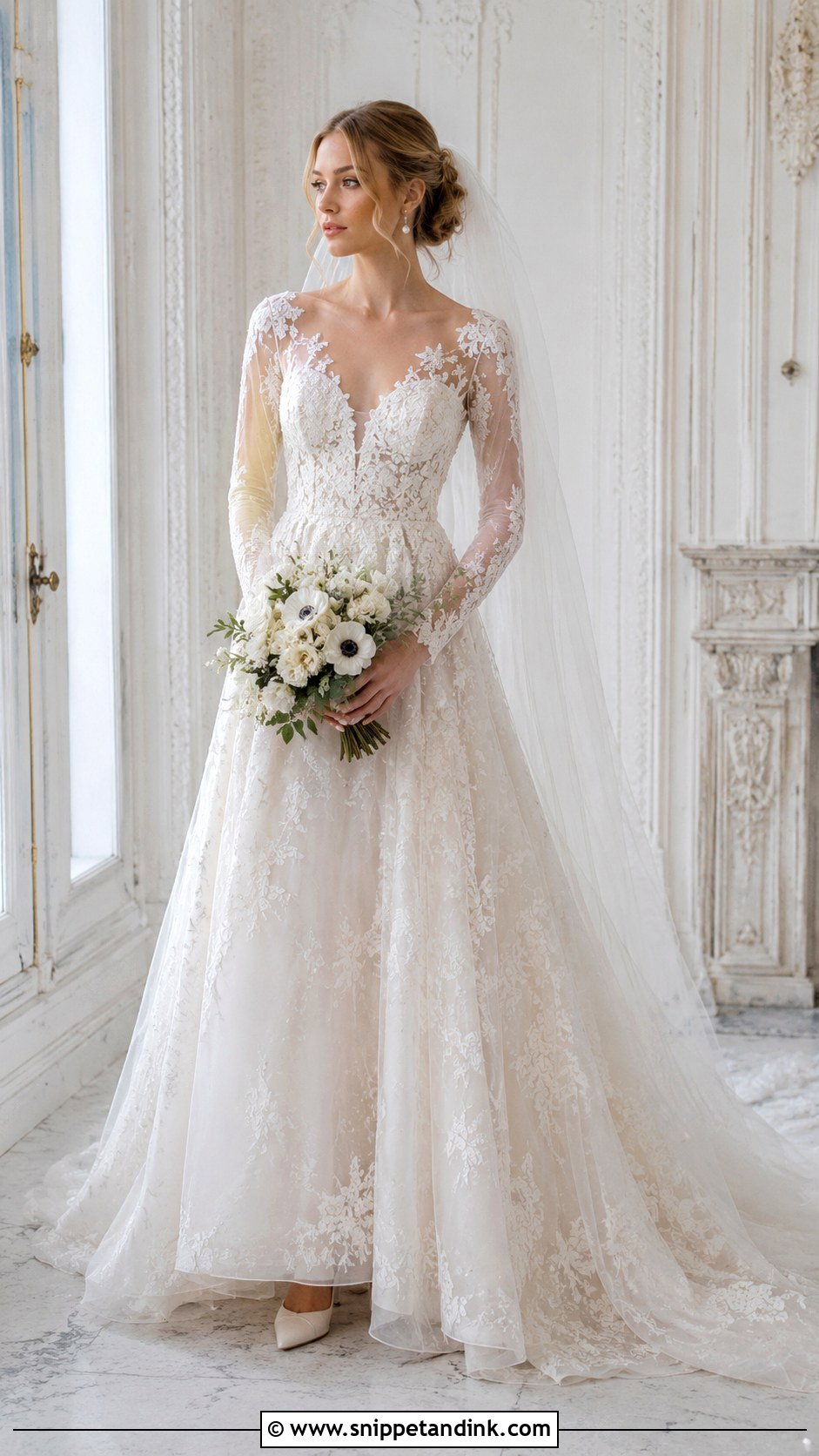 Lazaro Long Sleeve Lace Wedding Dress - Snippet and Ink - 20 Lazaro Wedding Dress Ideas