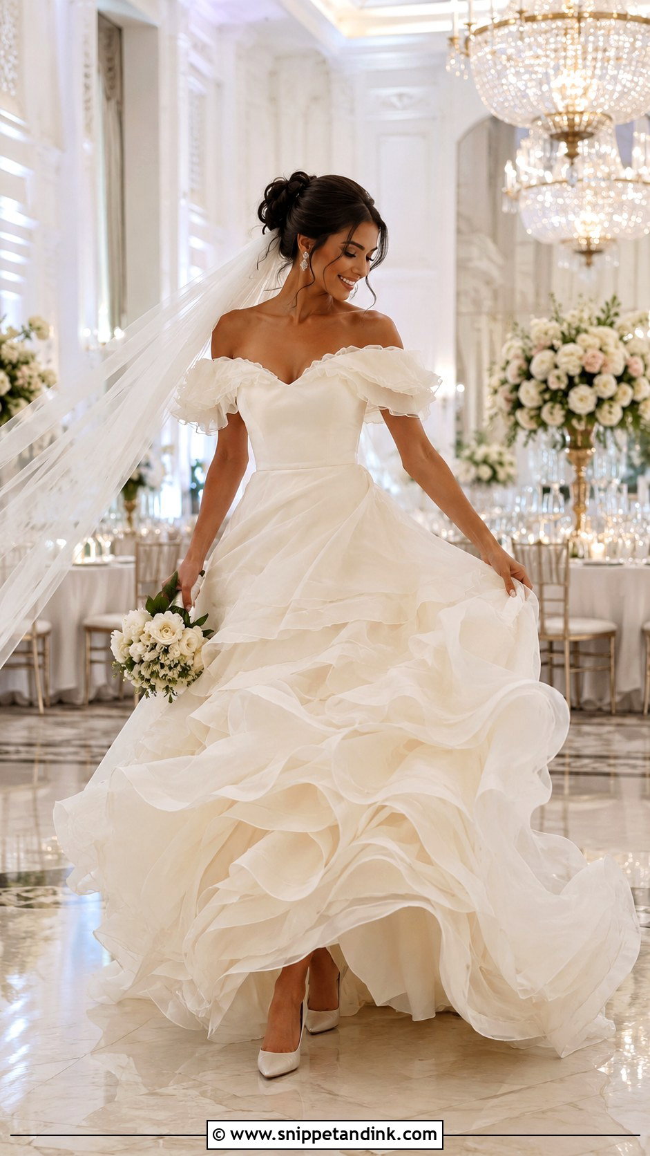 Lazaro Off Shoulder Ruffled Ball Gown - Snippet and Ink - 20 Lazaro Bridal Gown Ideas