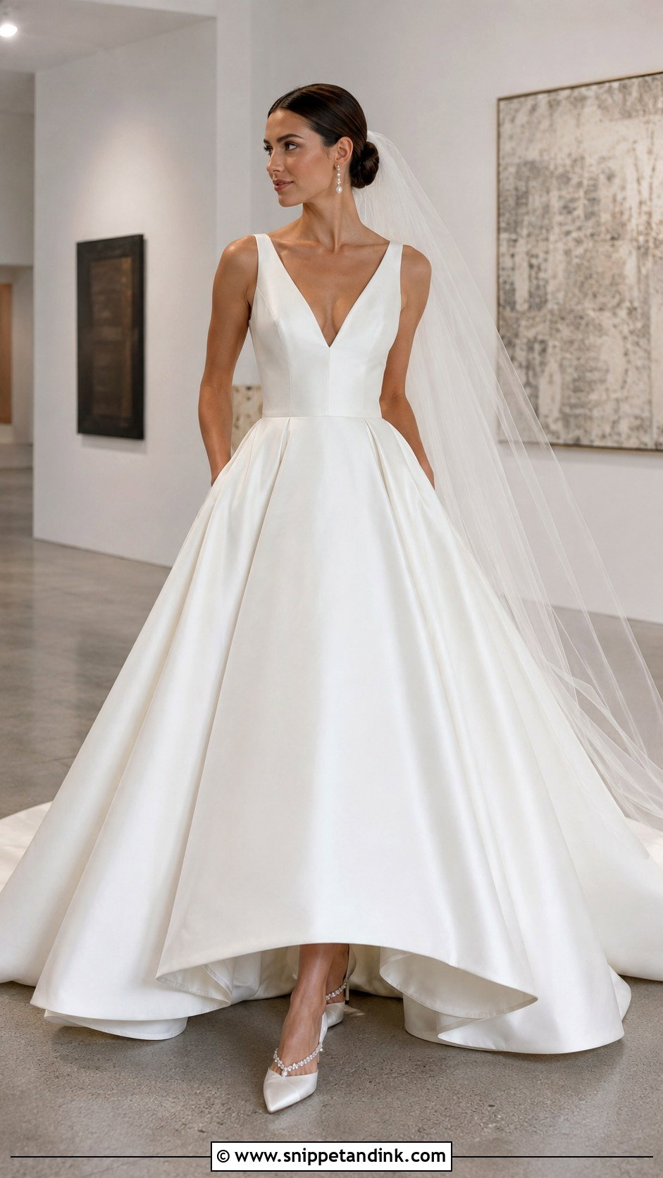 Lazaro Sculpted V Neck Satin Gown - Snippet and Ink - 20 Lazaro Bridal Gown Ideas