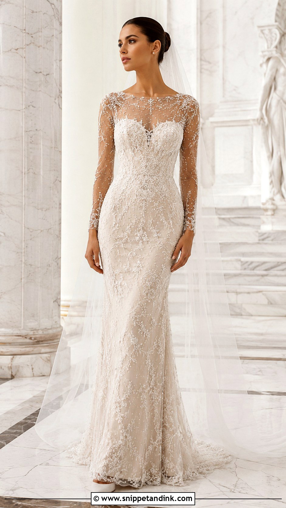 Lazaro Sheer Bateau Neck Trumpet Gown - Snippet and Ink - 20 Lazaro Bridal Gown Ideas