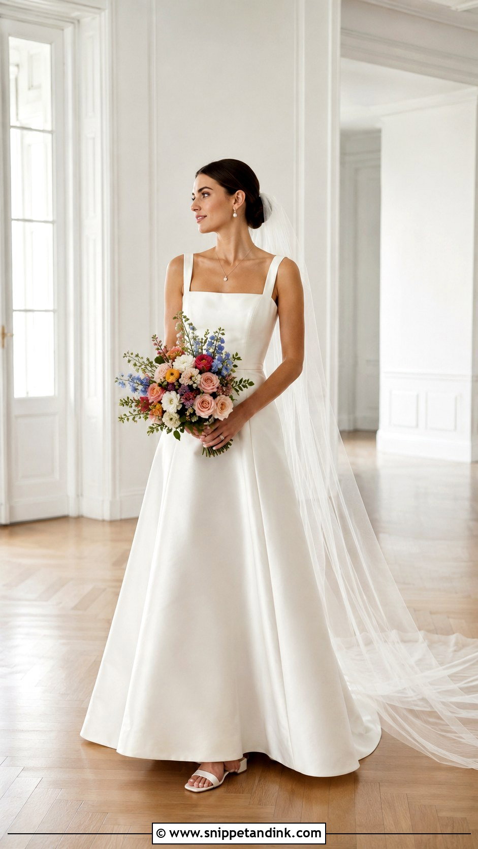 Lazaro Square Neck Satin A Line Gown - Snippet and Ink - 20 Lazaro Bridal Gown Ideas