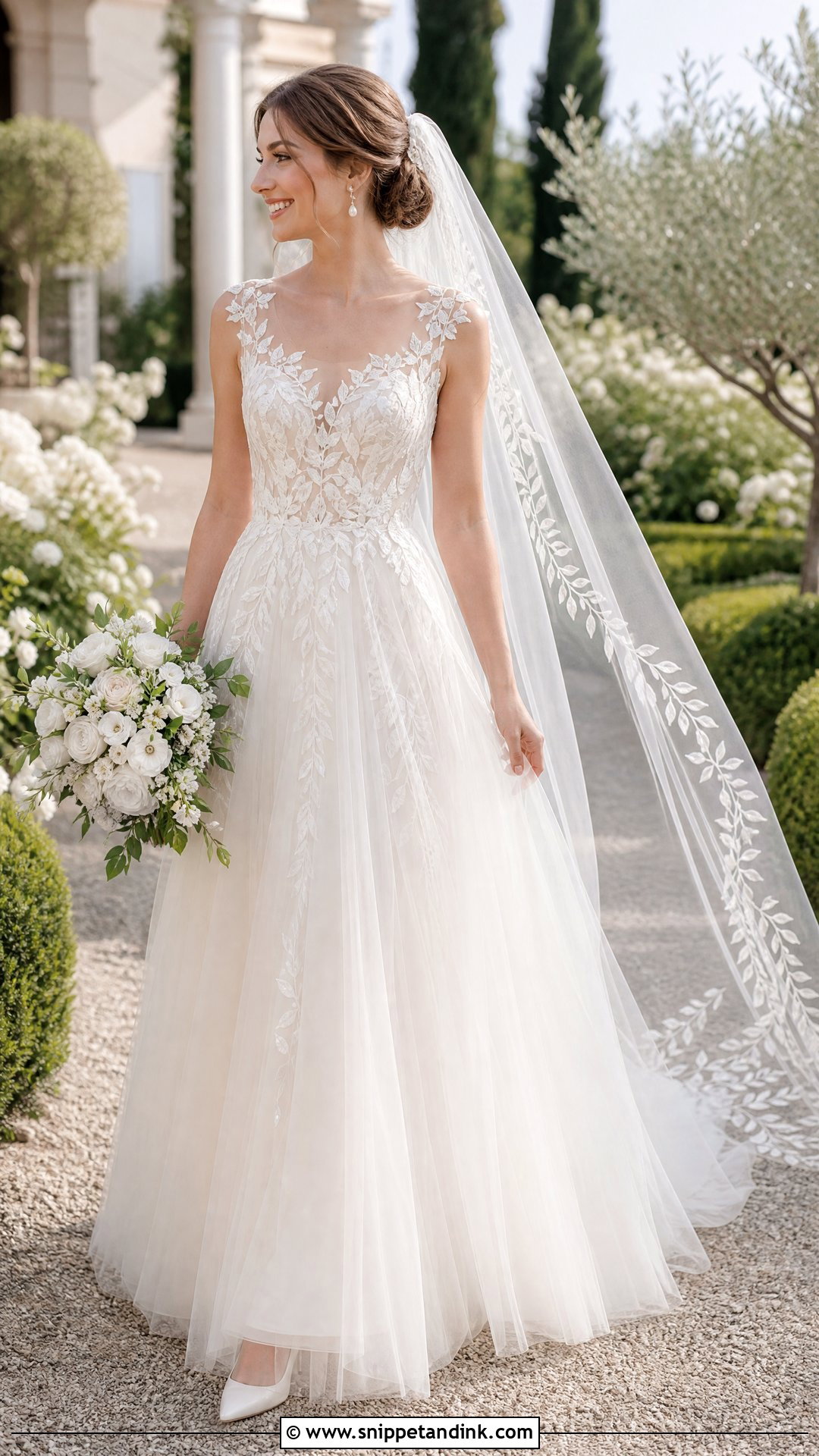 Leaf Lace A Line Wedding Dress - Snippet and Ink - 20 Wedding Dress Leaves Ideas