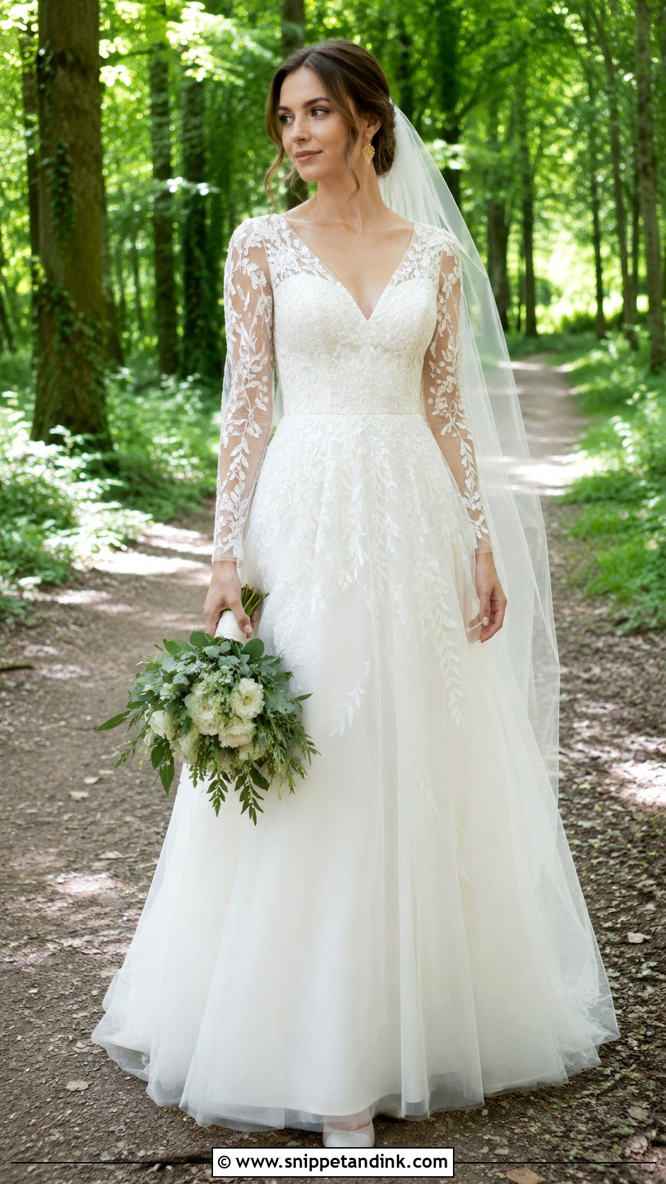 Leaf Lace Long Sleeve Wedding Dress - Snippet and Ink - 20 Nature Inspired Wedding Dress Ideas