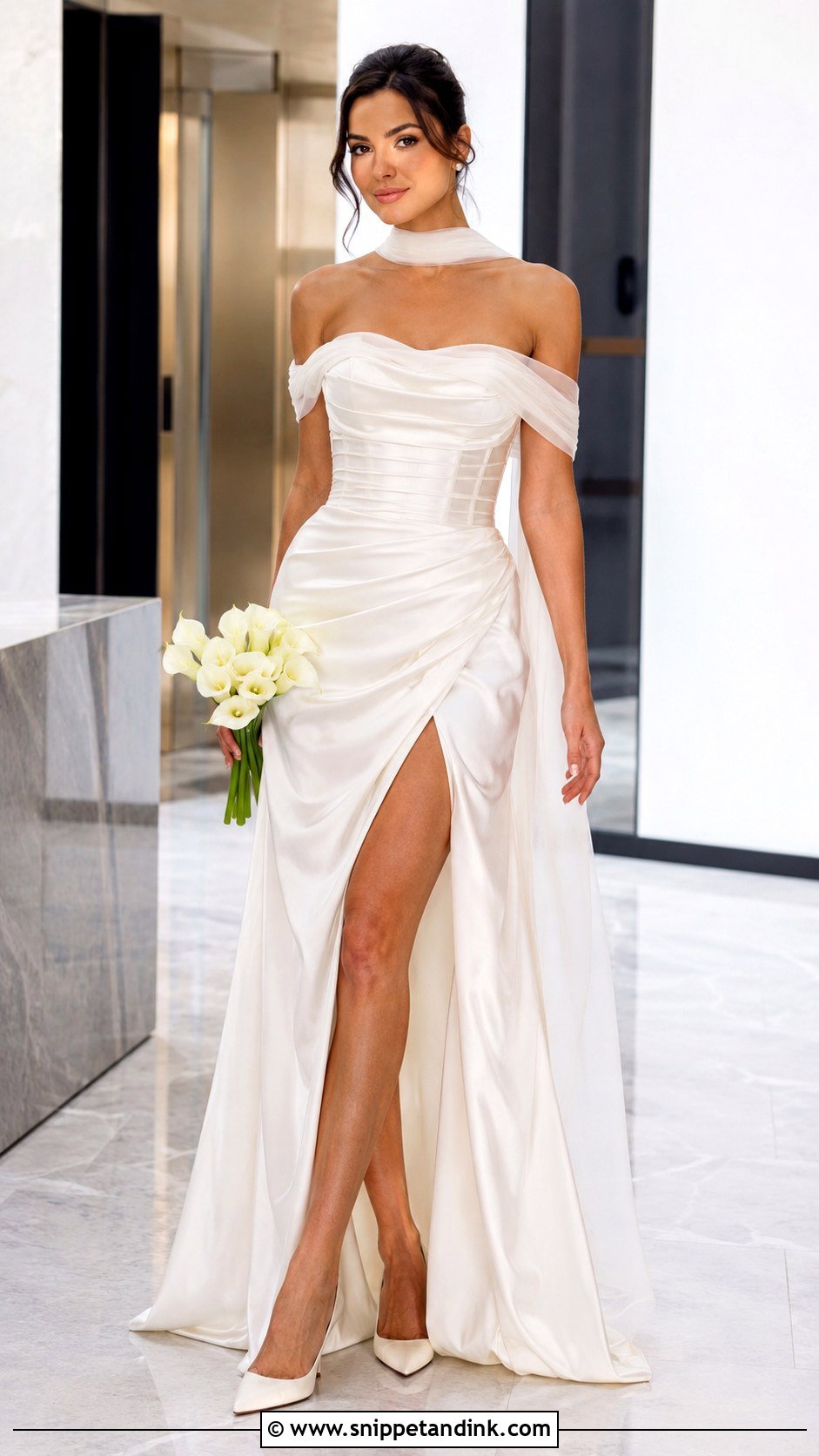 Leah Da Gloria Shelby Satin Slit Gown - Snippet and Ink - 20 Leah De Gloria Wedding Dress Ideas