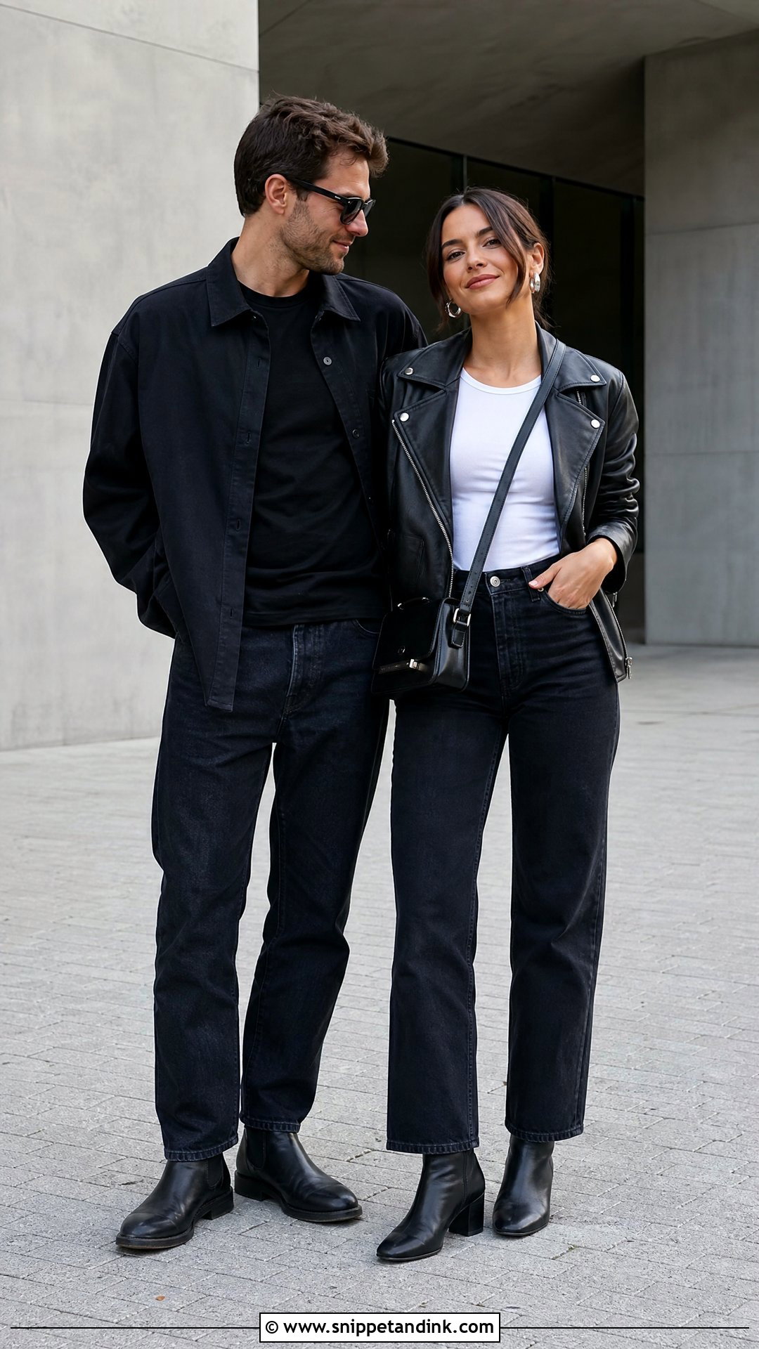 Leather Jacket And Black Jeans Prenup Outfit - Snippet and Ink - 25 Pre Nup Outfit Ideas