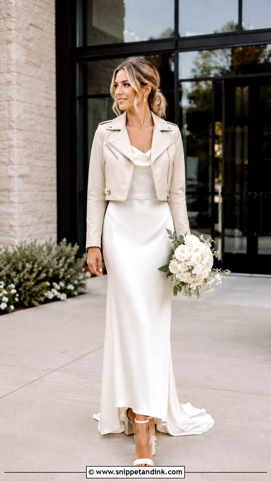 Leather Jacket Bridal Outfit - Snippet and Ink - 20 Leather Wedding Ideas