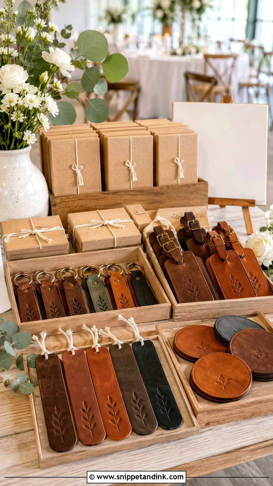 Leather Wedding Favor Display - Snippet and Ink - 20 Leather Wedding Ideas
