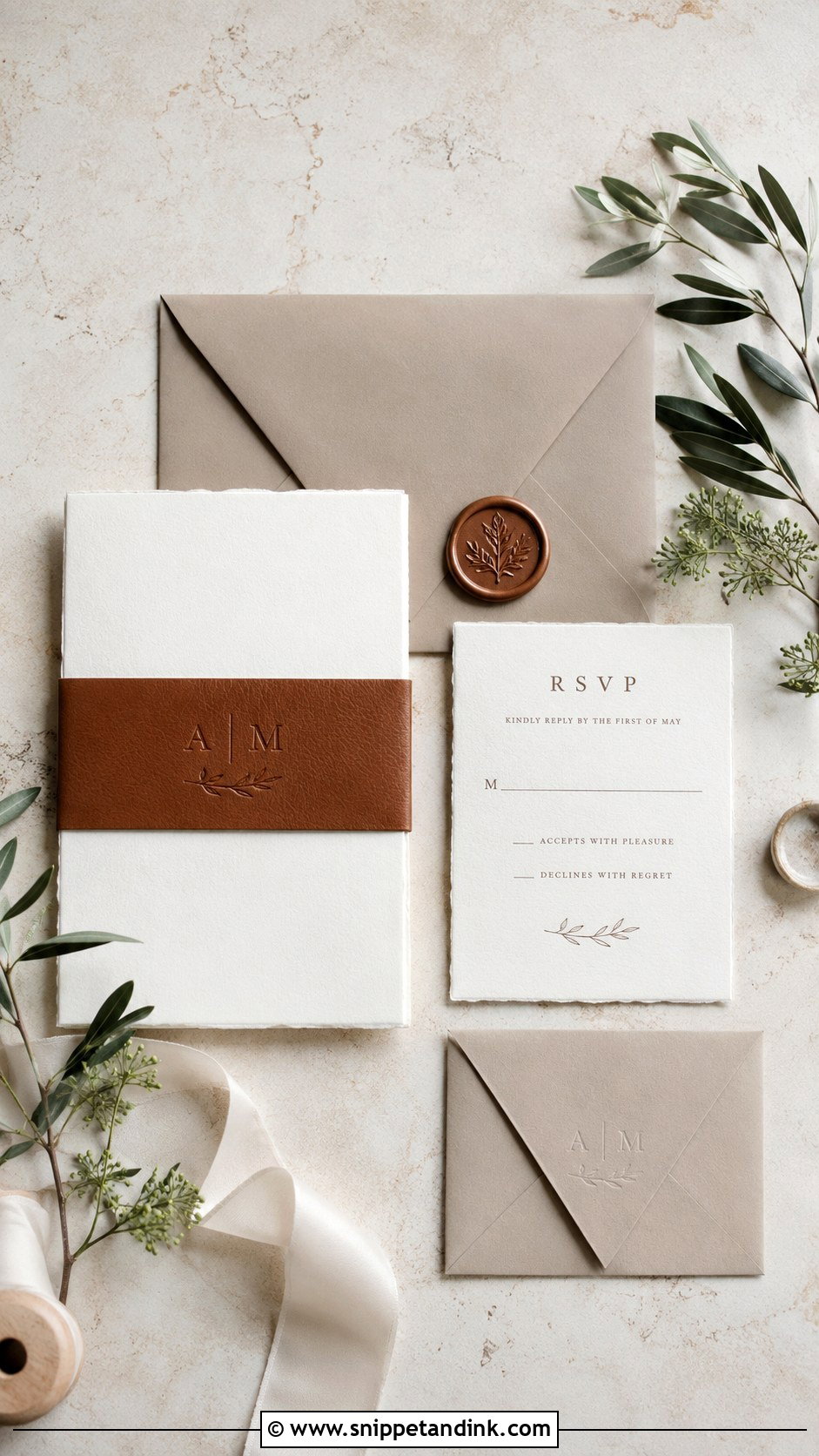 Leather Wedding Invitation Suite - Snippet and Ink - 20 Leather Wedding Ideas