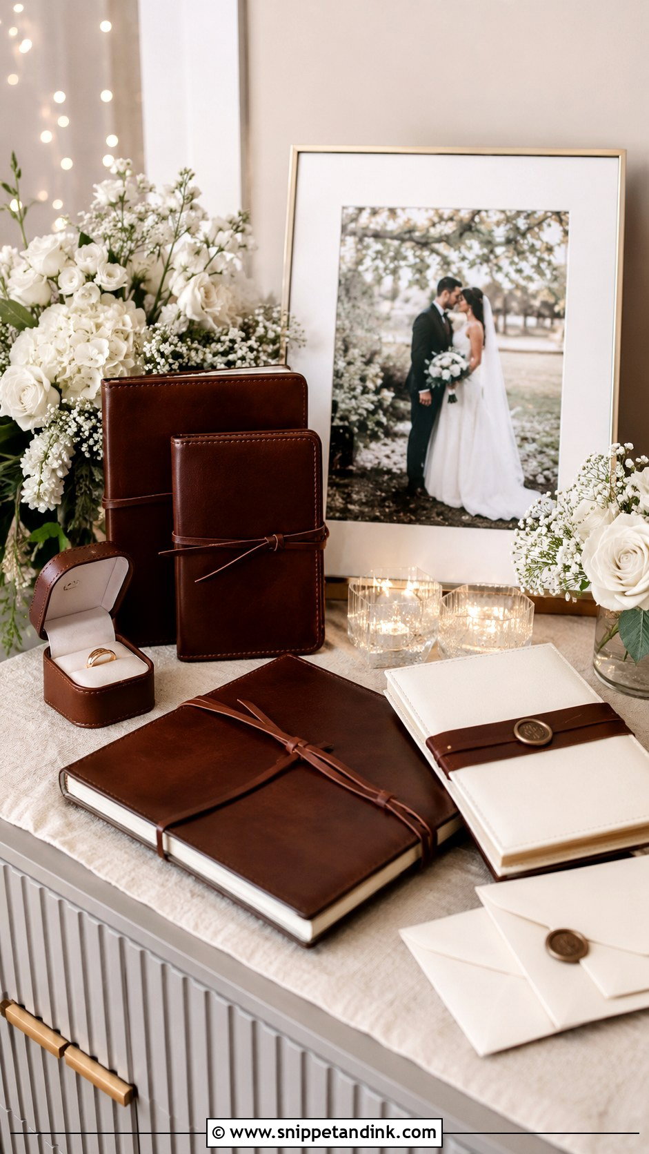 Leather Wedding Keepsake Display - Snippet and Ink - 20 Leather Wedding Ideas