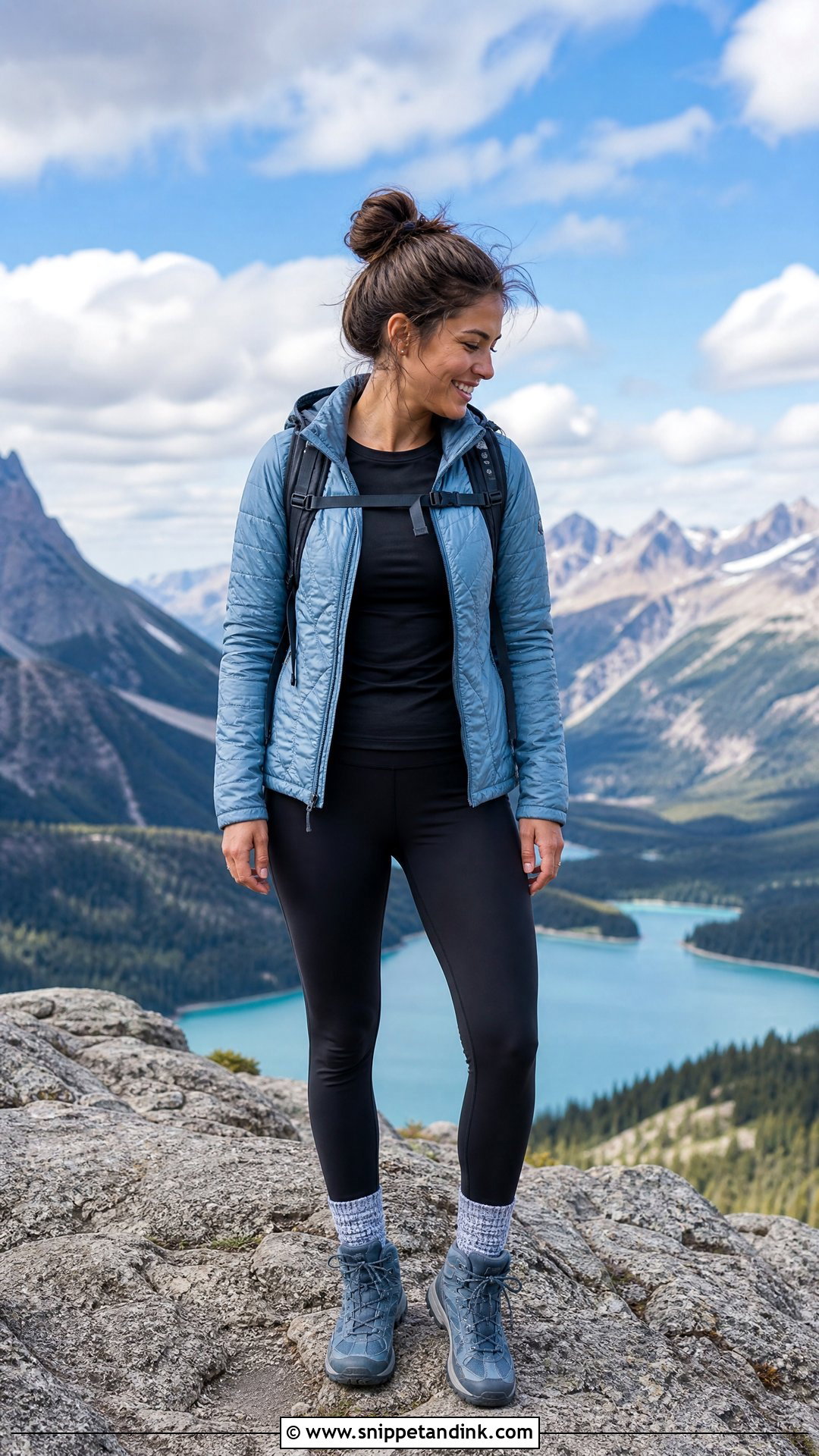 Leggings And Quilted Jacket Hiking Proposal Outfit - Snippet and Ink - 20 Outfits to Get Engaged in