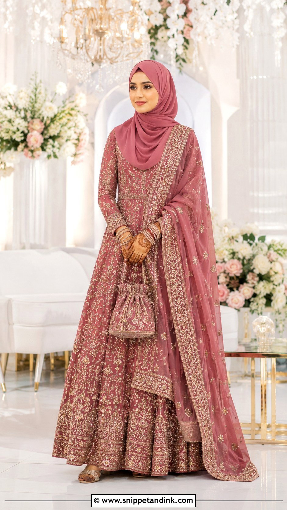 Lehenga And Dupatta Hijab Wedding Outfit - Snippet and Ink - 20 Hijab Outfit Wedding Ideas