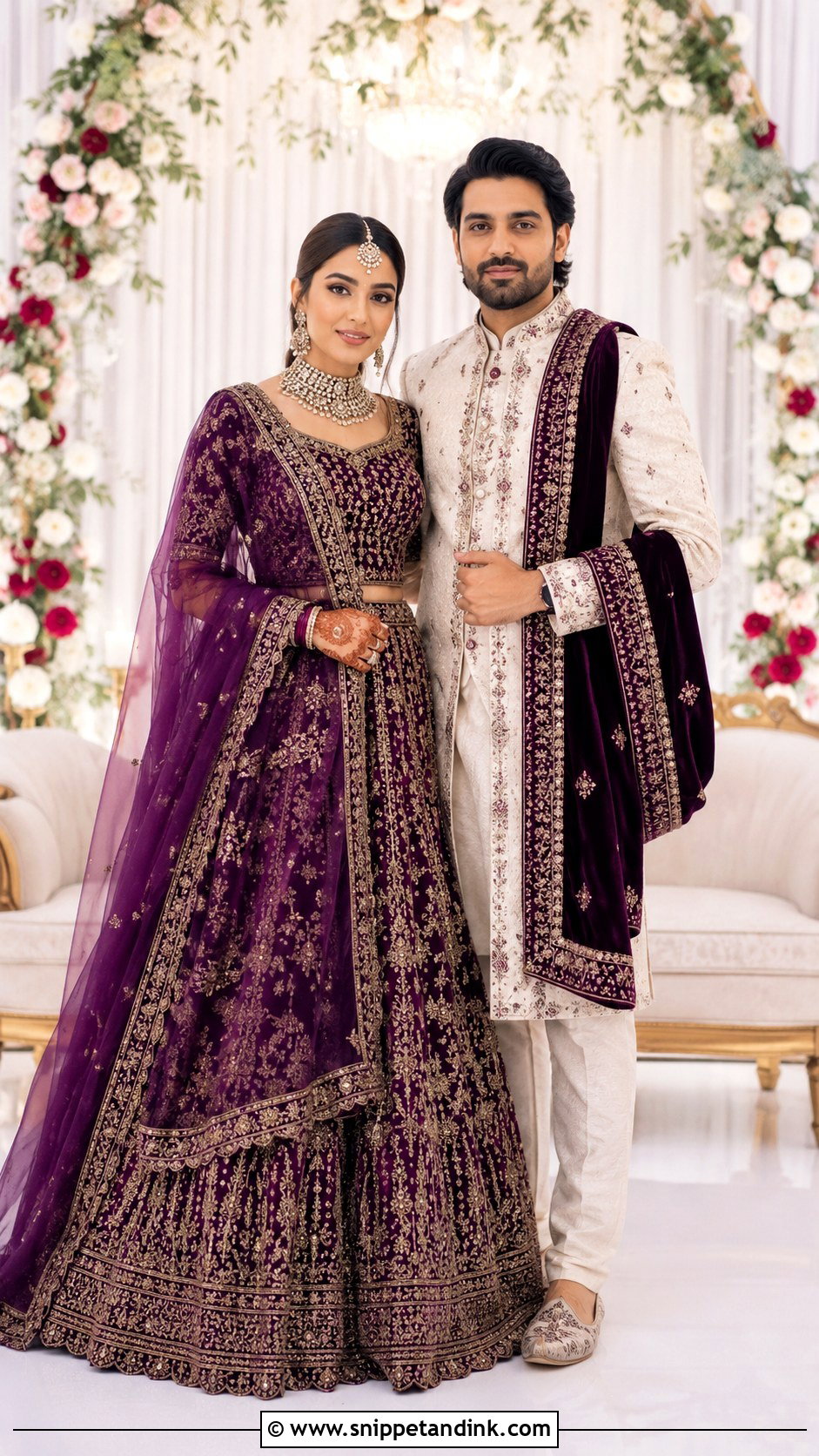 Lehenga And Sherwani Couple Wedding Outfit - Snippet and Ink - 20 Couples Wedding Outfits