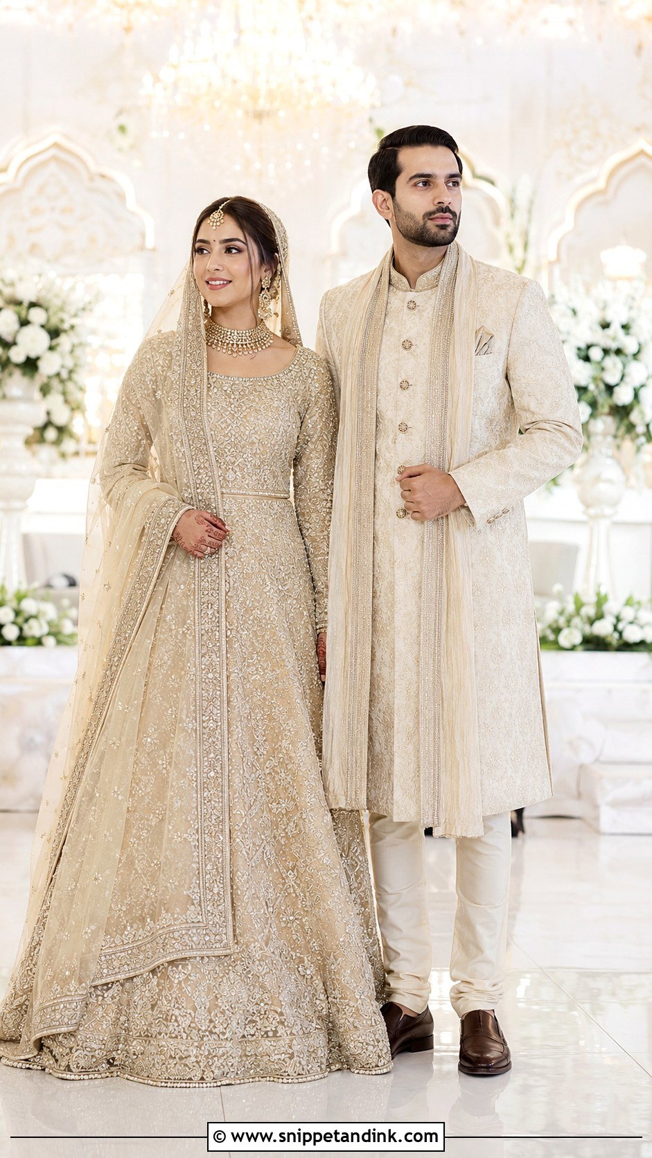 Lehenga And Sherwani Nikkah Outfit - Snippet and Ink - 25 Nikkah Couple Outfit Ideas