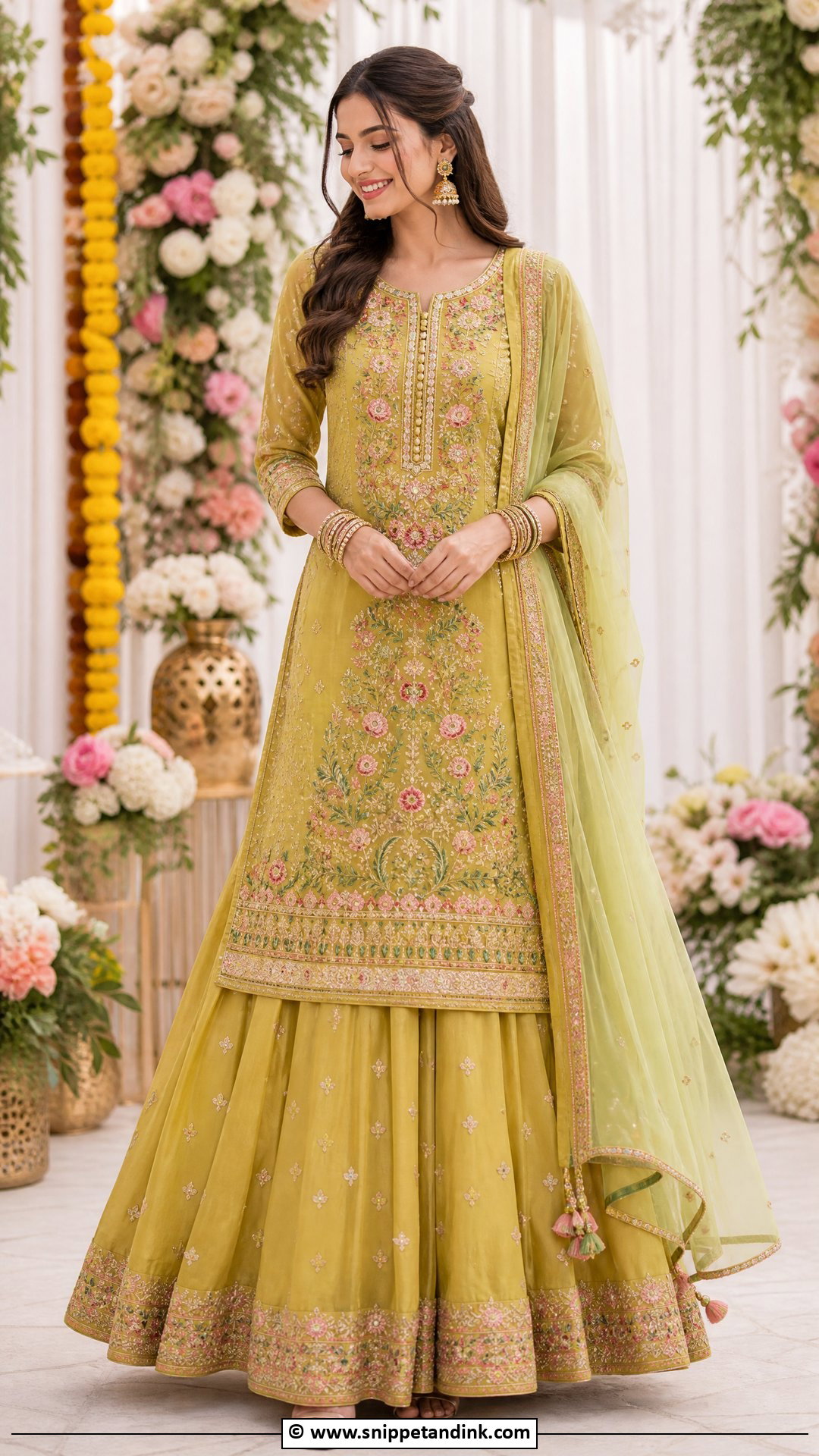 Lehenga With Long Kurti - Snippet and Ink - 35 Mehndi Dress Ideas