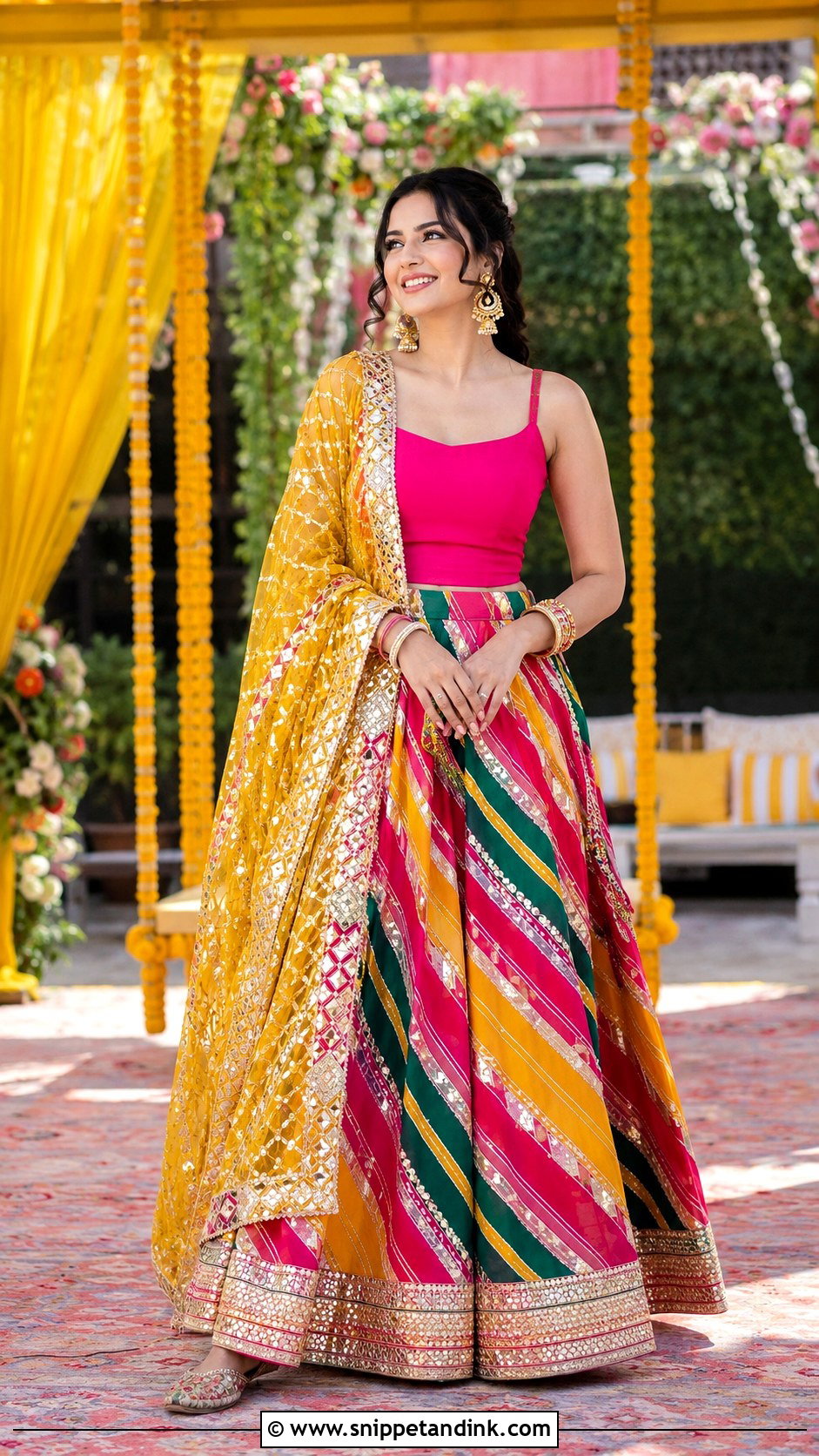 Leheriya Lehenga For Bride Sister - Snippet and Ink - 25 Mehndi Dresses for Bride Sister