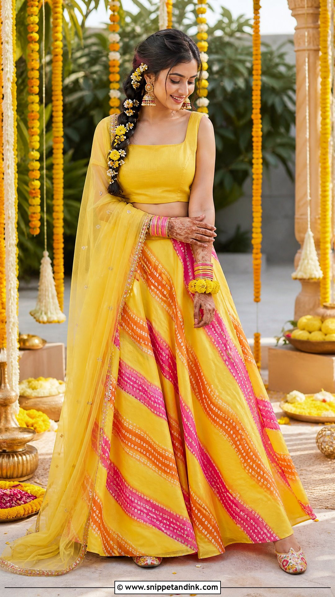 Leheriya Lehenga Haldi Outfit - Snippet and Ink - 20 Bride Haldi Dress Ideas