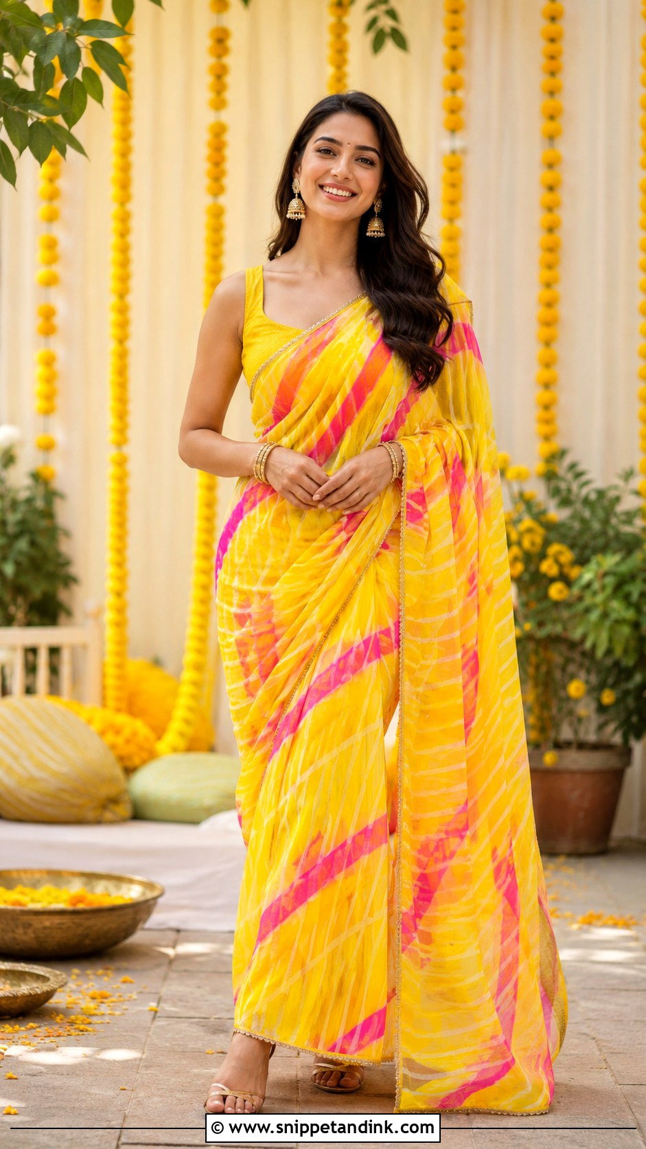 Leheriya Saree For Haldi - Snippet and Ink - 25 Haldi Ka Dress Ideas