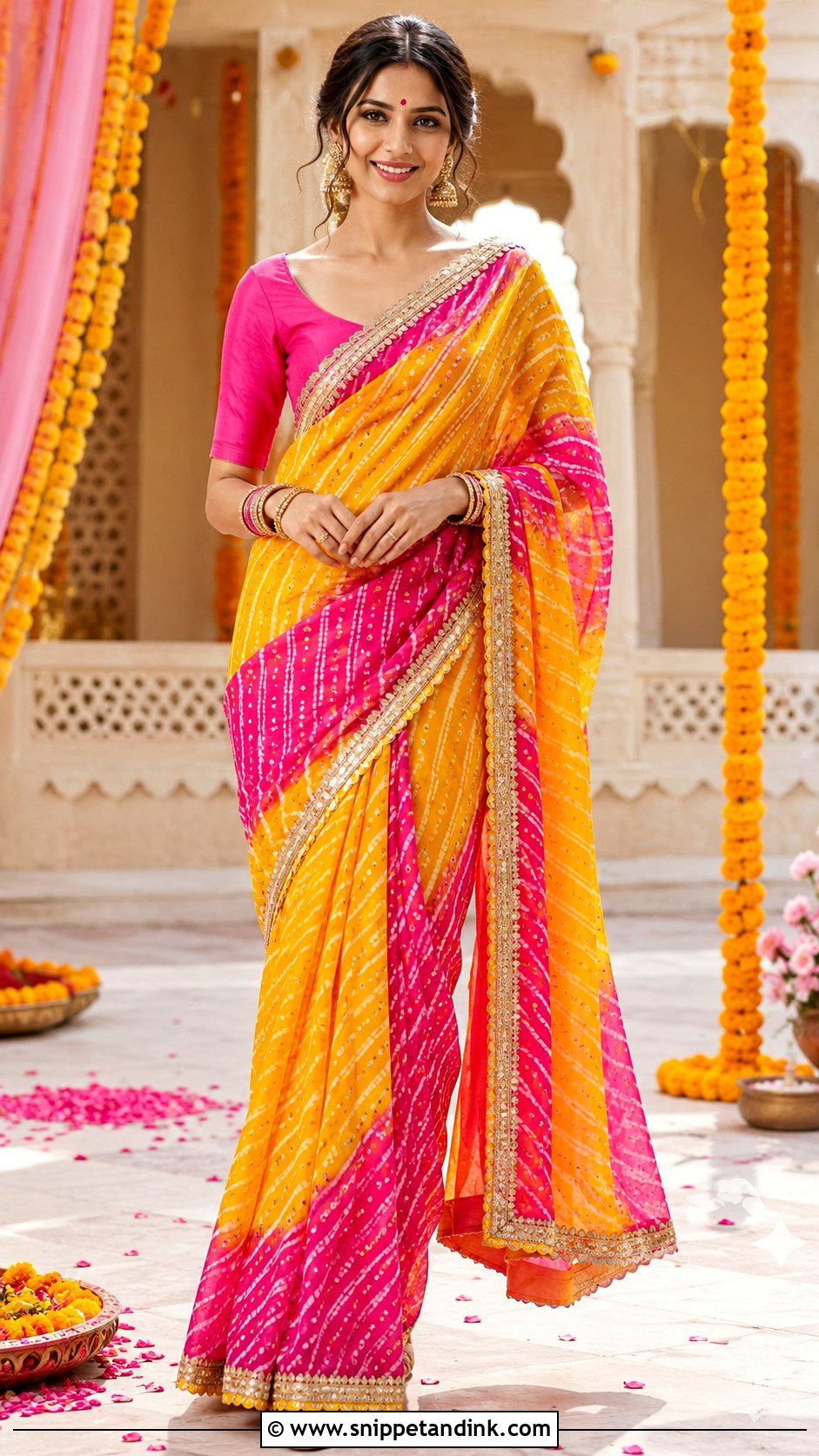 Leheriya Saree For Mata Pujan Bride - Snippet and Ink - 25 Mata Pujan Dress for Bride Ideas