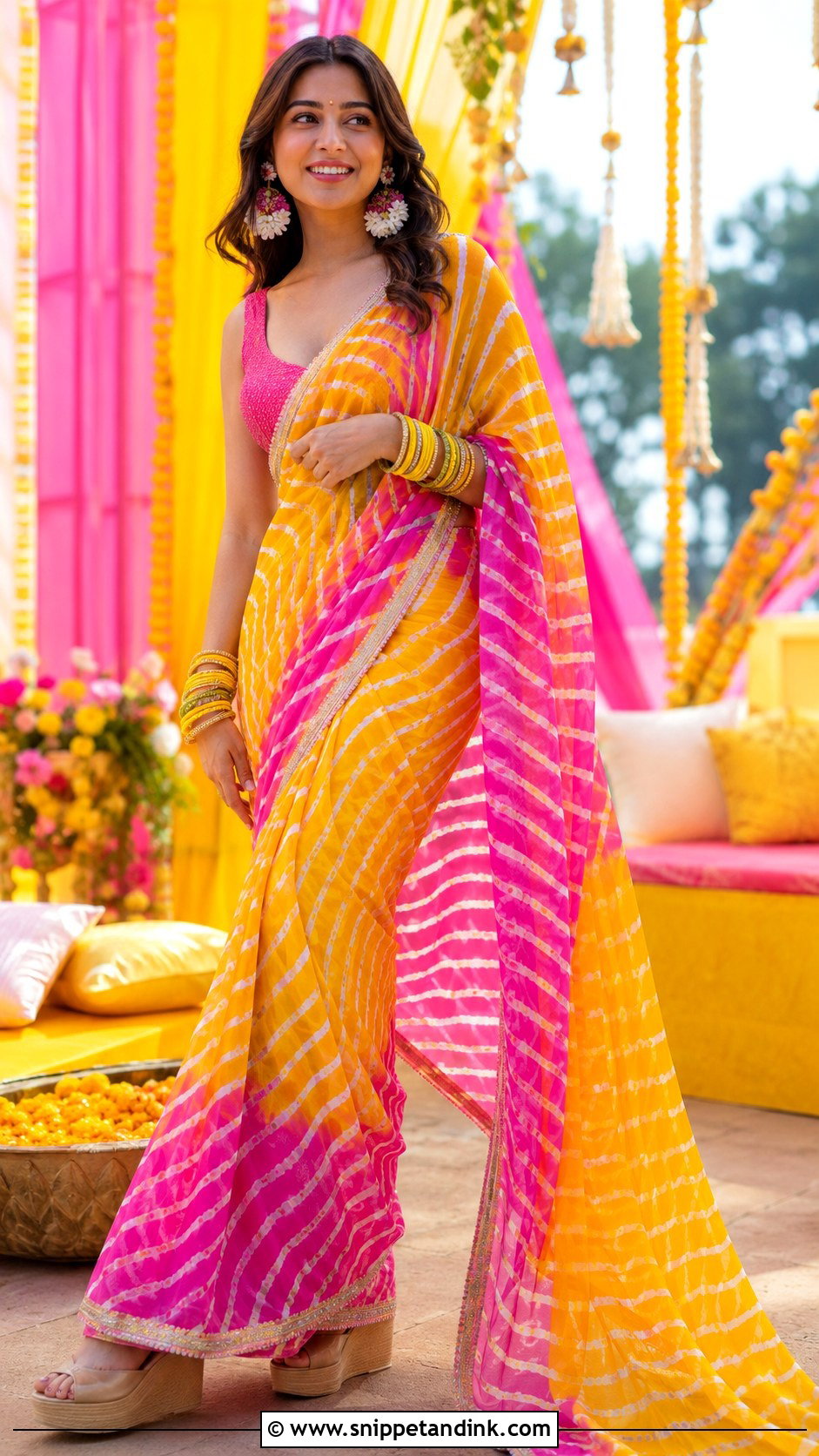 Leheriya Saree Haldi Carnival Outfit - Snippet and Ink - 25 Haldi Carnival Outfit Ideas