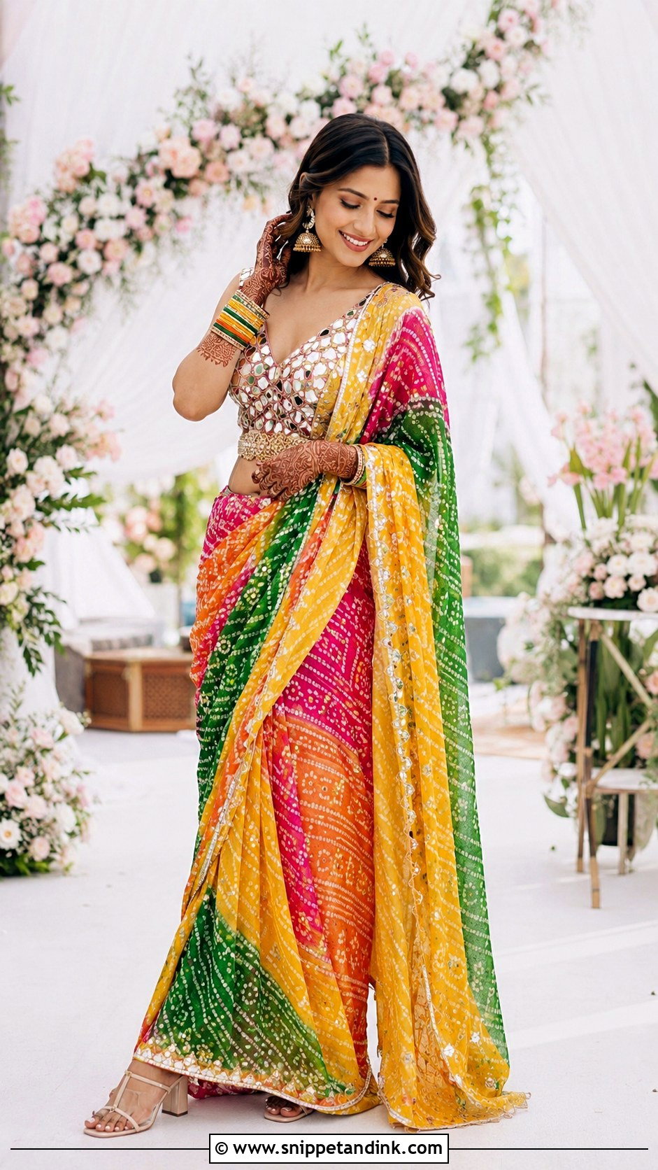 Leheriya Saree Mehandi Outfit - Snippet and Ink - 25 Indian Bridal Mehandi Outfits Brides