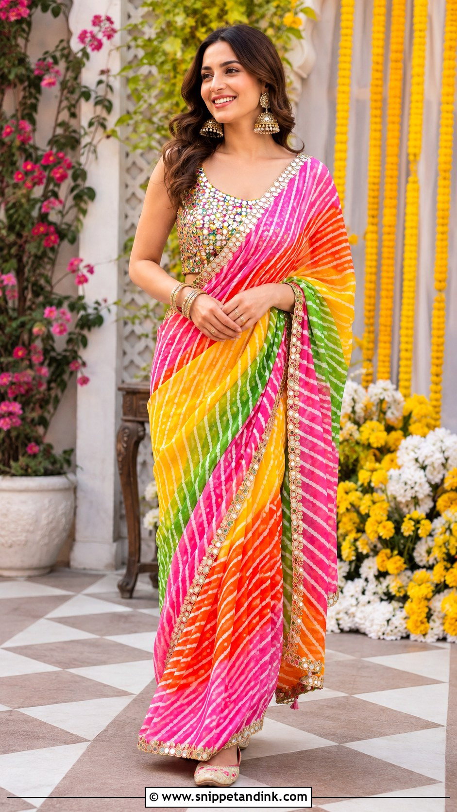 Leheriya Saree Mehendi Outfit - Snippet and Ink - 30 Mehendi Dress Outfits