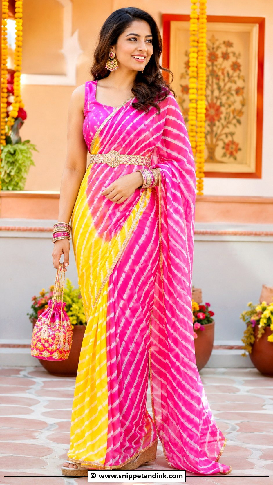 Leheriya Saree Mehndi Outfit - Snippet and Ink - 30 Mehandi Dresses Mehndi Outfit