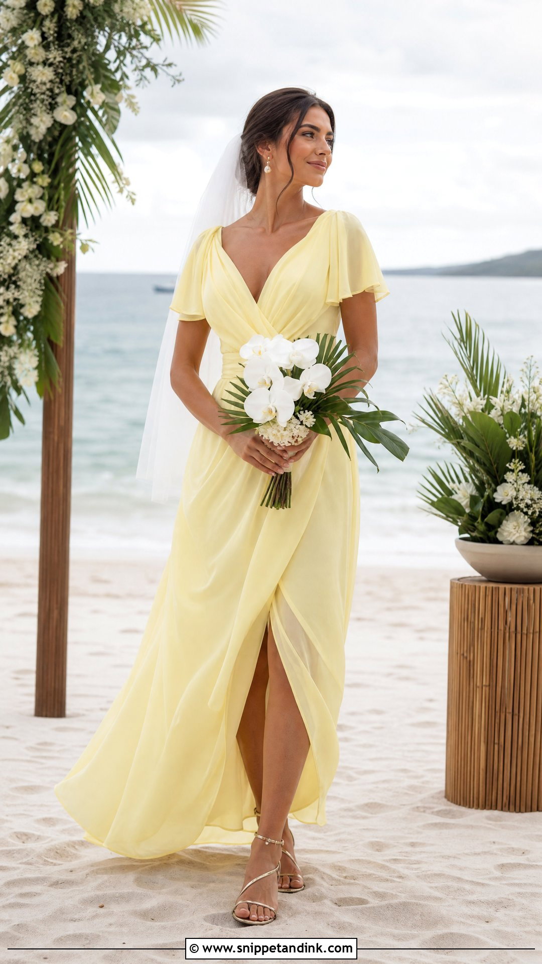Lemon Yellow Chiffon Beach Bridal Dress - Snippet and Ink - 20 Yellow Bridal Dress Ideas