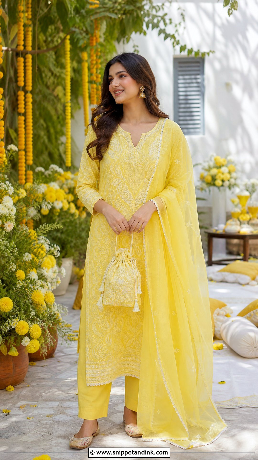 Lemon Yellow Chikankari Suit - Snippet and Ink - 20 Pastel Indian Wedding Dress Ideas