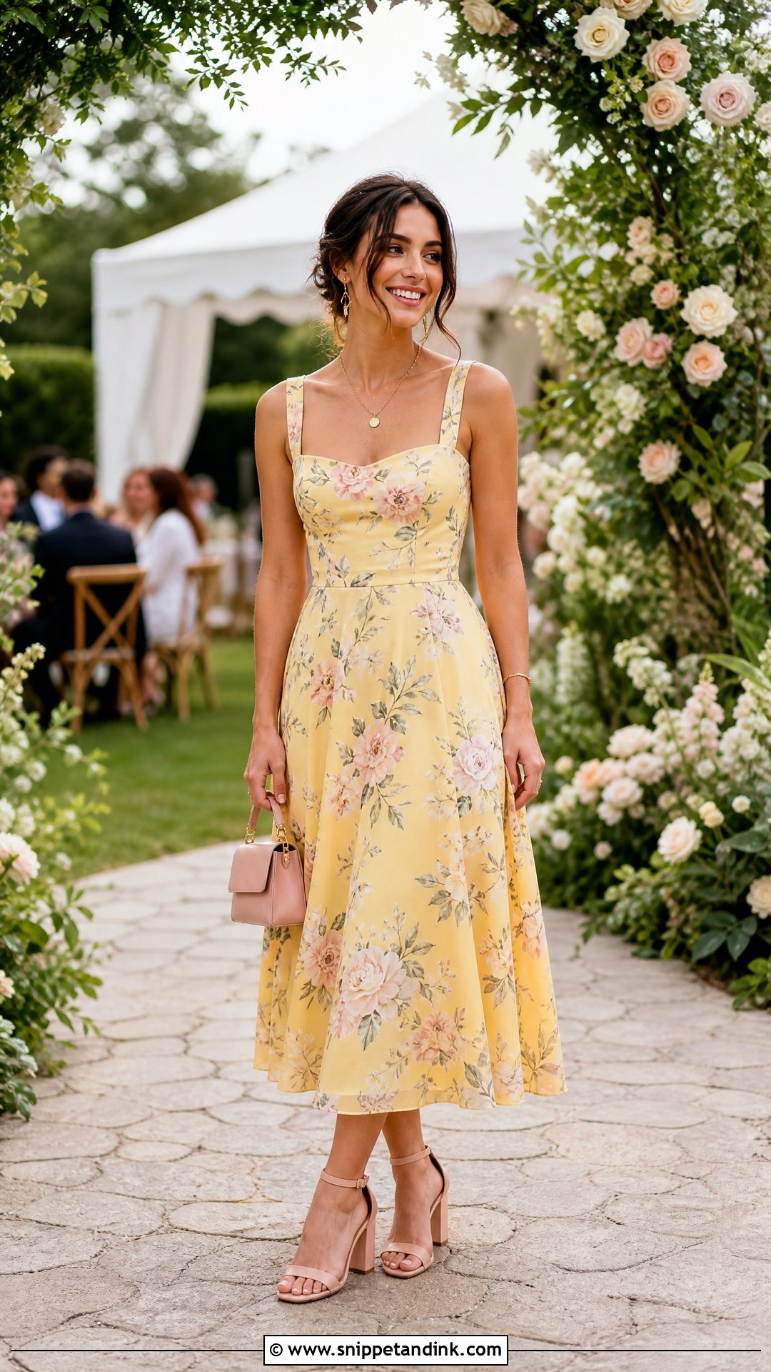 Lemon Yellow Floral Midi Dress - Snippet and Ink - 20 Yellow Dresses for Wedding