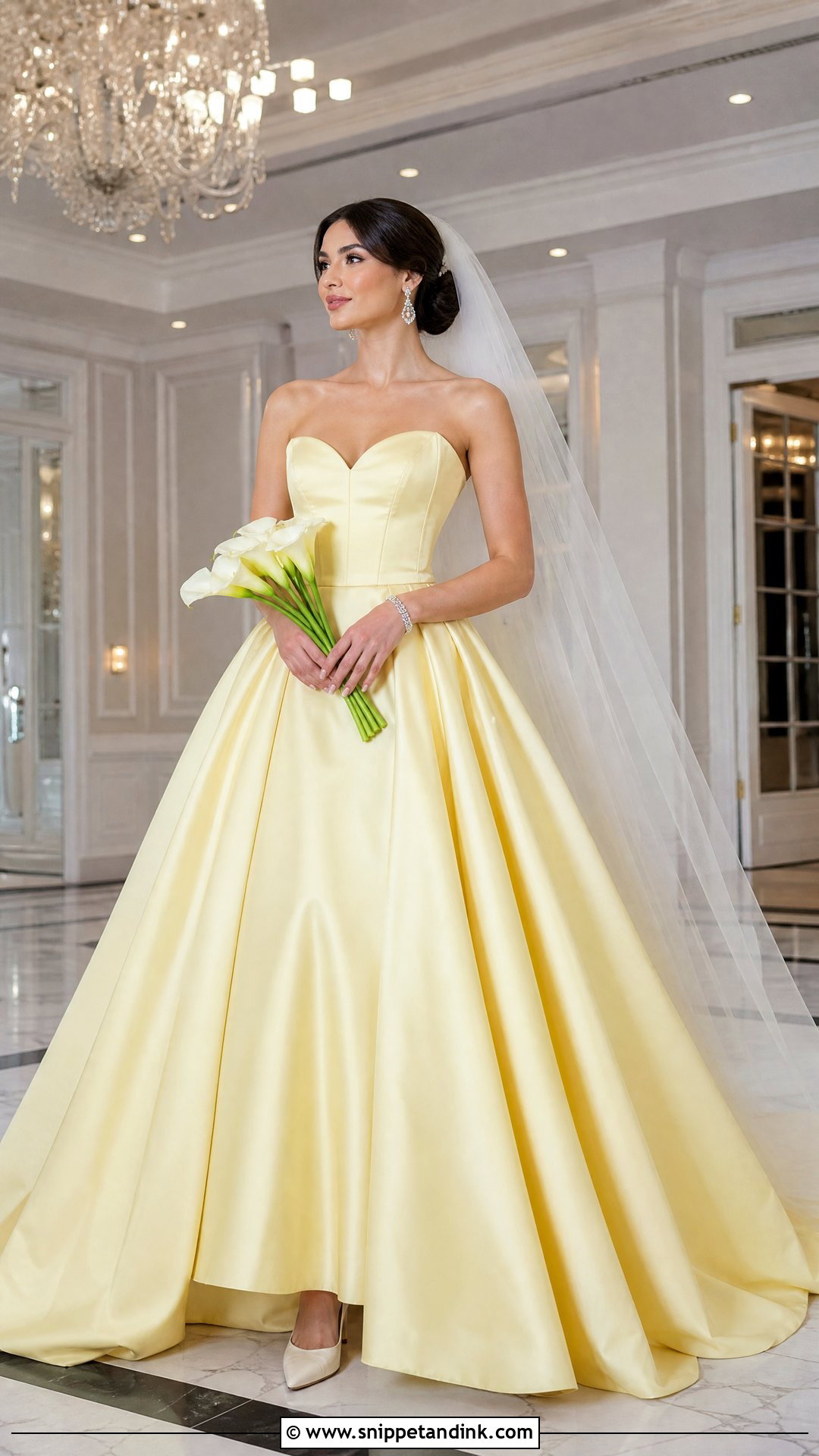 Lemon Yellow Satin Ball Gown - Snippet and Ink - 20 Yellow Wedding Dress the Bride Ideas