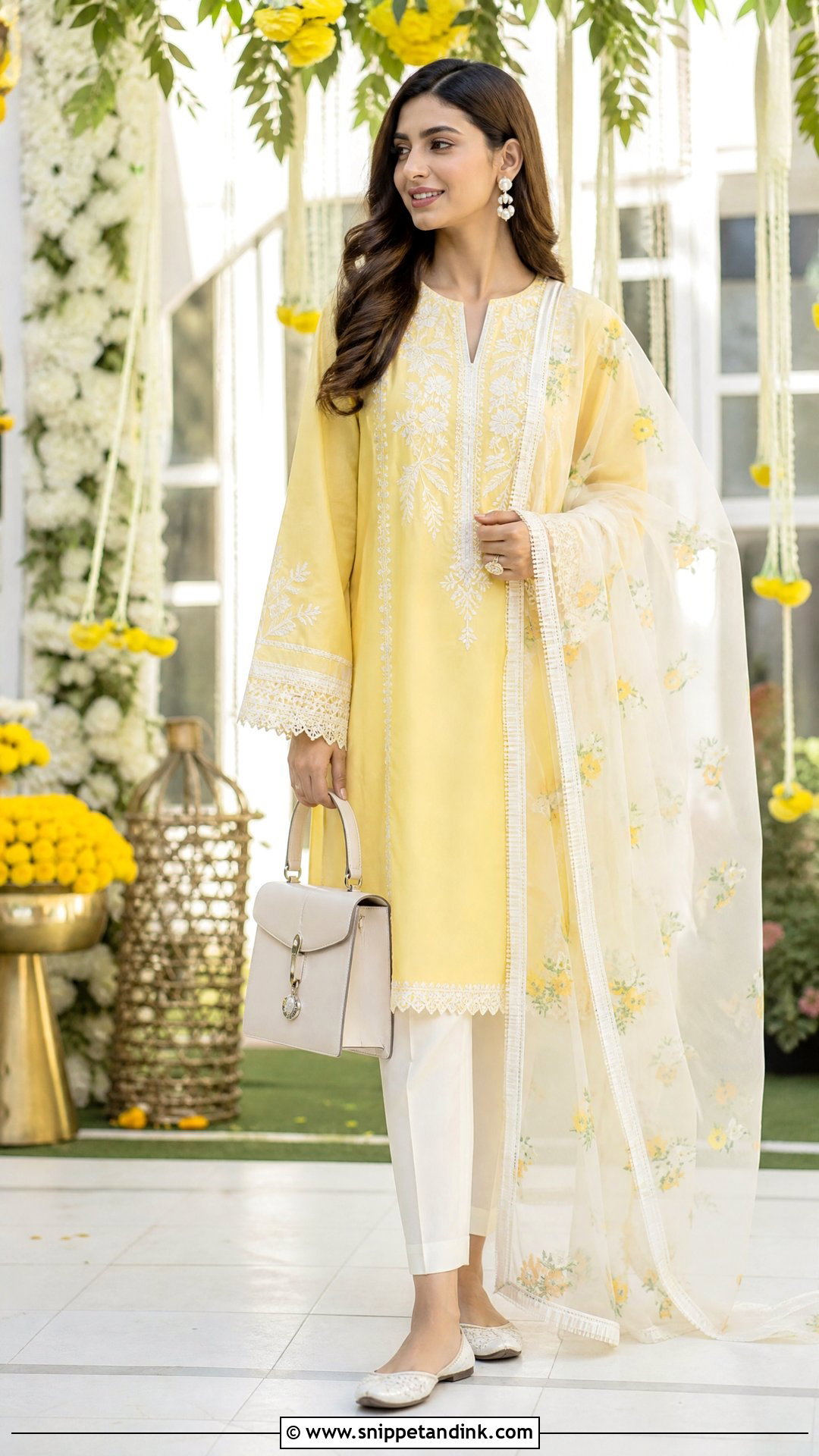Lemon Yellow Tunic With Cigarette Pants - Snippet and Ink - 25 Simple Yellow Dress for Haldi Function Ideas