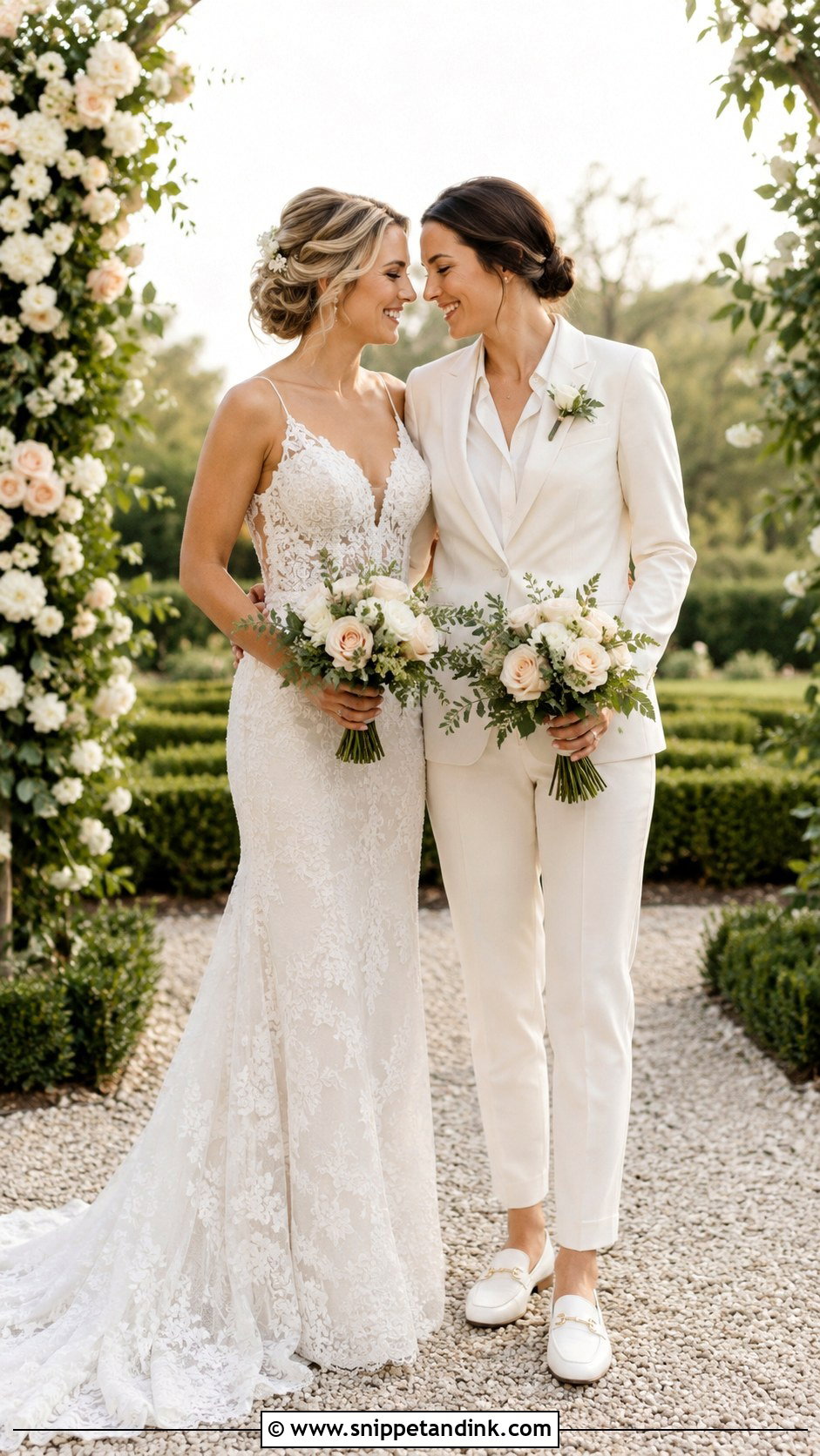 Lesbian Wedding Dress And Suit Couple Outfit - Snippet and Ink - 30 Lesbian Wedding Outfits