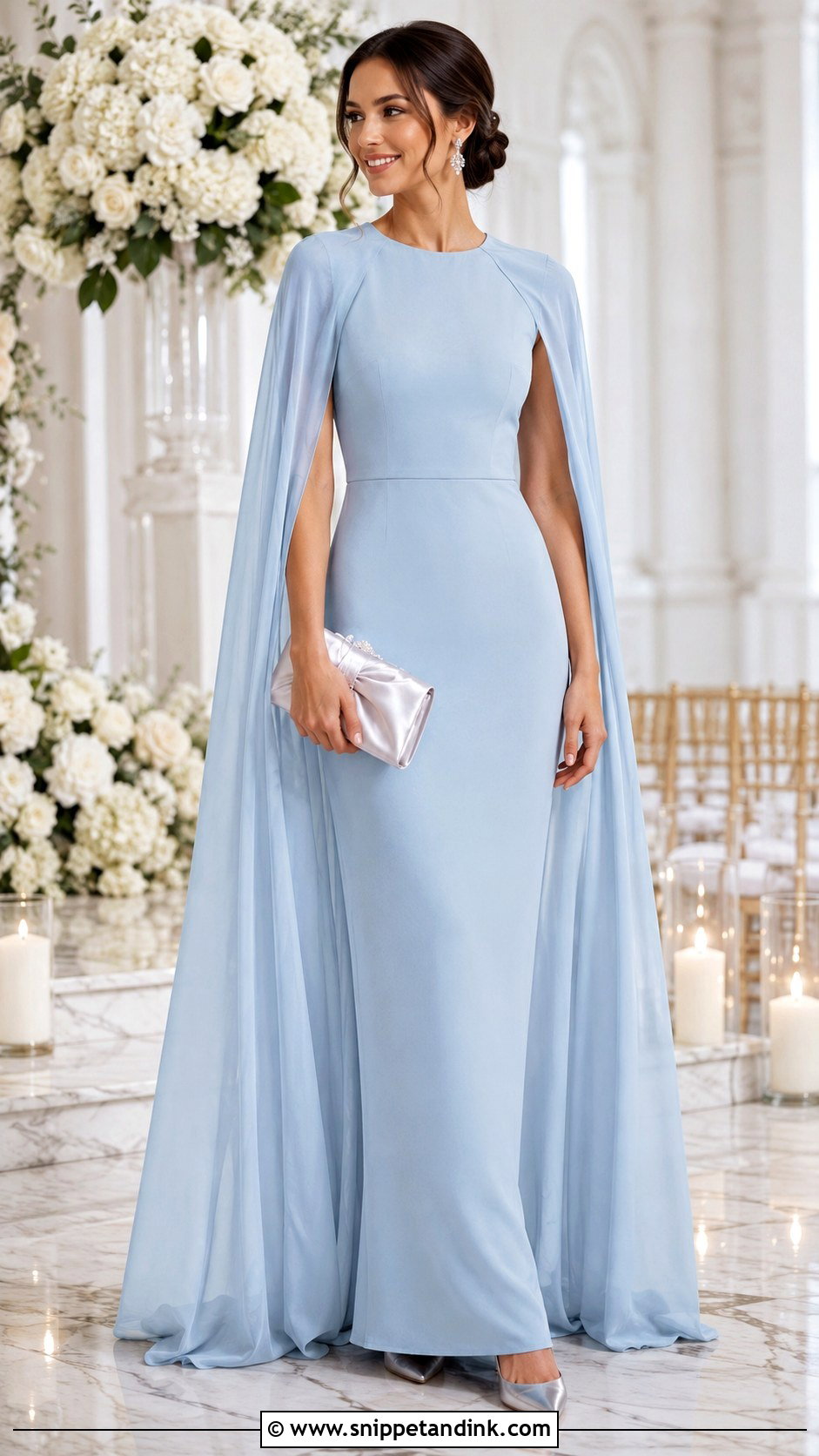 Light Blue Cape Sleeve Maid of Honor Dress - Snippet and Ink - 20 Light Blue Maid of Honor Dress Ideas
