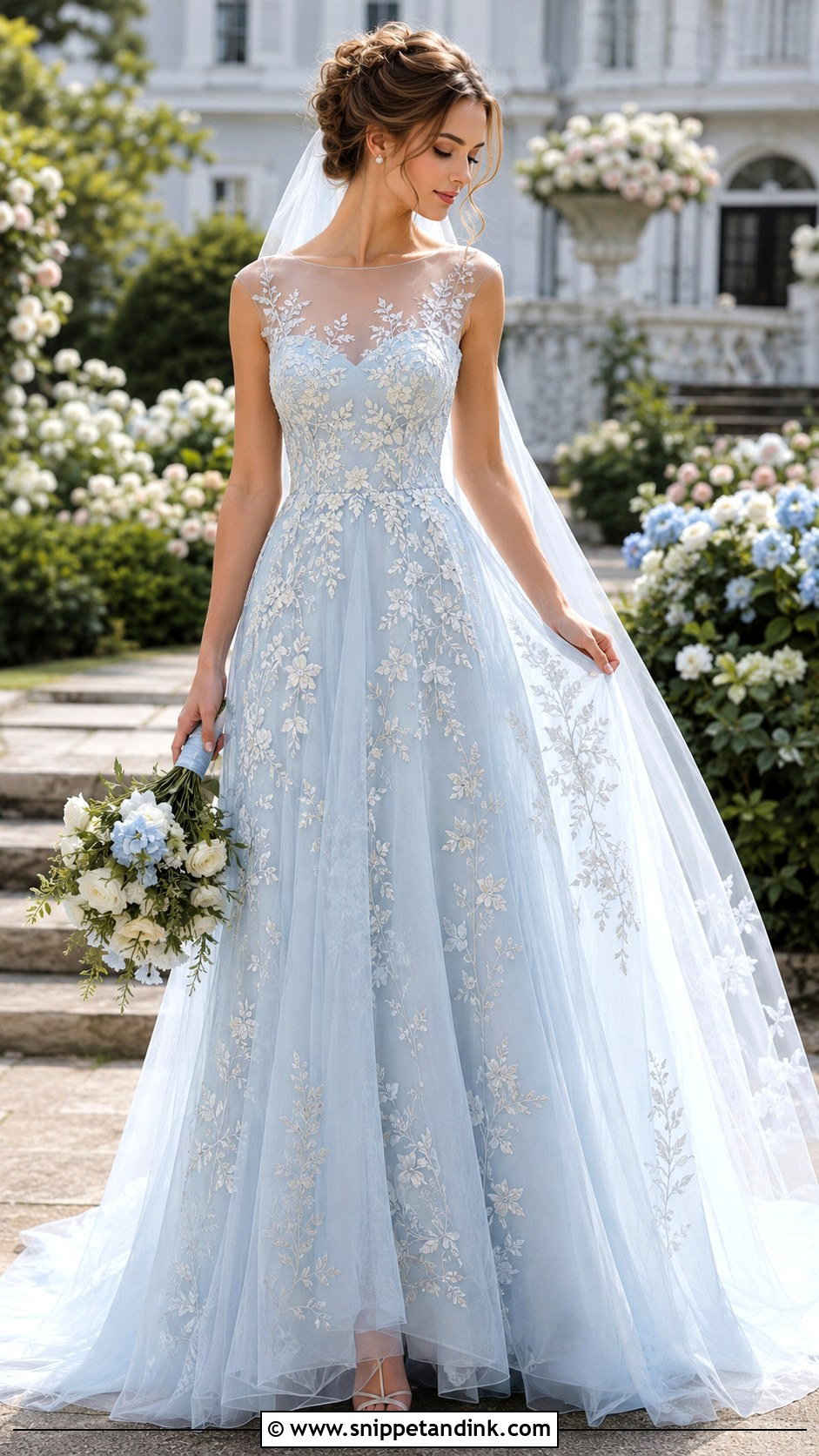 Light Blue Embroidered Wedding Dress - Snippet and Ink - 30 Light Blue Wedding Dress Ideas