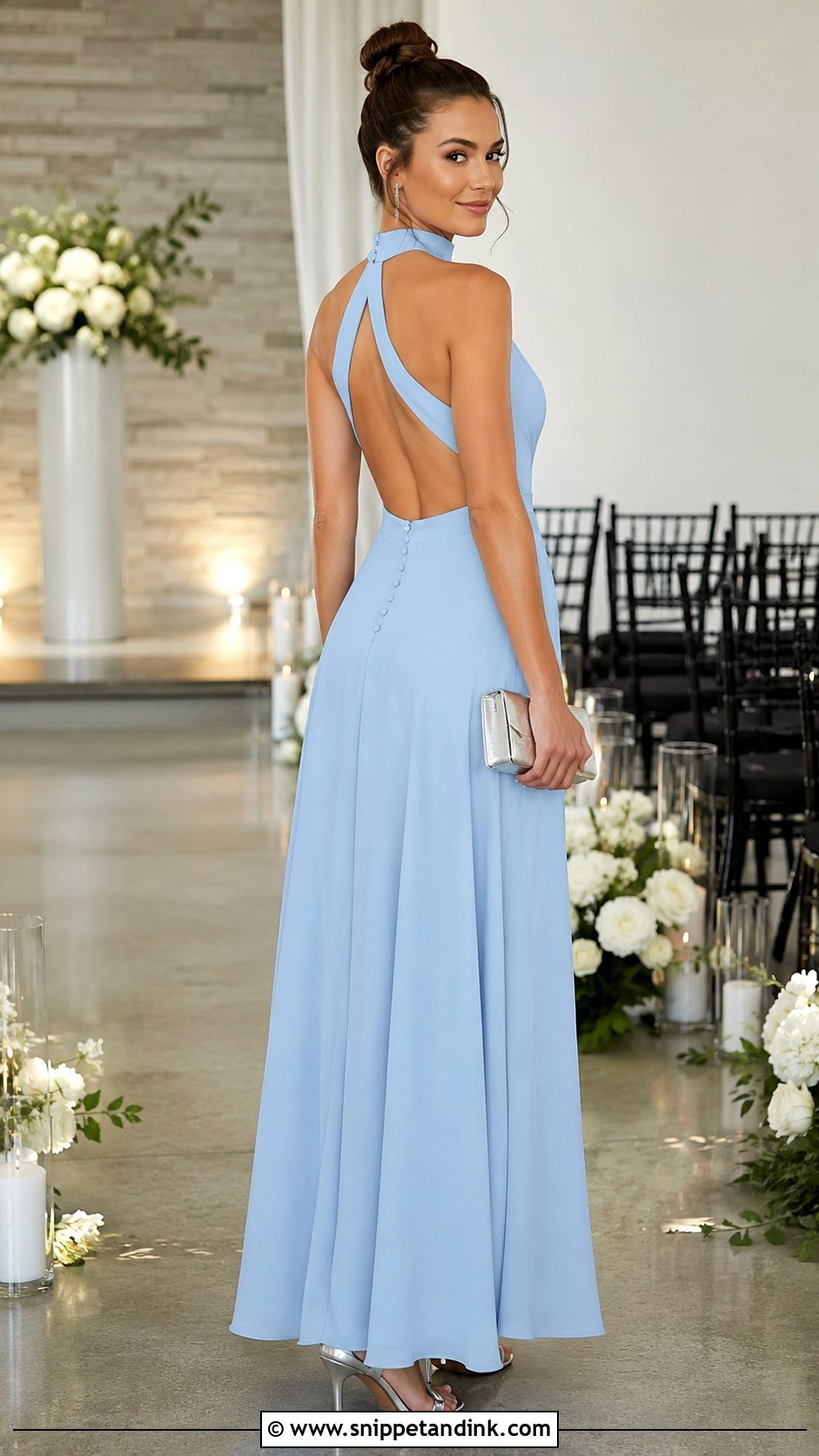 Light Blue High Neck Open Back Maid of Honor Dress - Snippet and Ink - 20 Light Blue Maid of Honor Dress Ideas