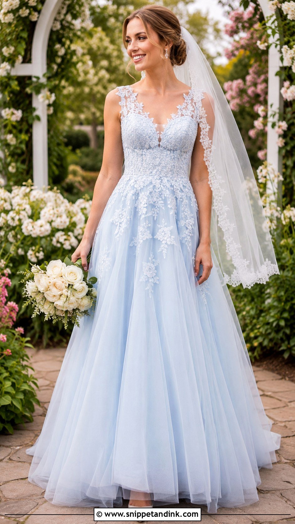 Light Blue Lace A Line Wedding Dress - Snippet and Ink - 20 Blue Lace Wedding Dress Ideas