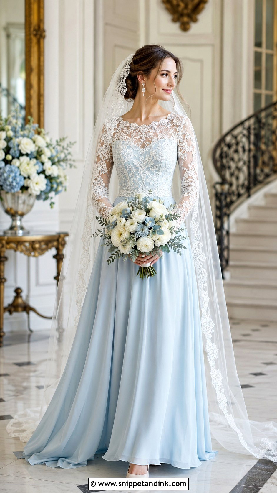 Light Blue Lace Long Sleeve Wedding Dress - Snippet and Ink - 20 Light Blue Wedding Dress the Bride Ideas