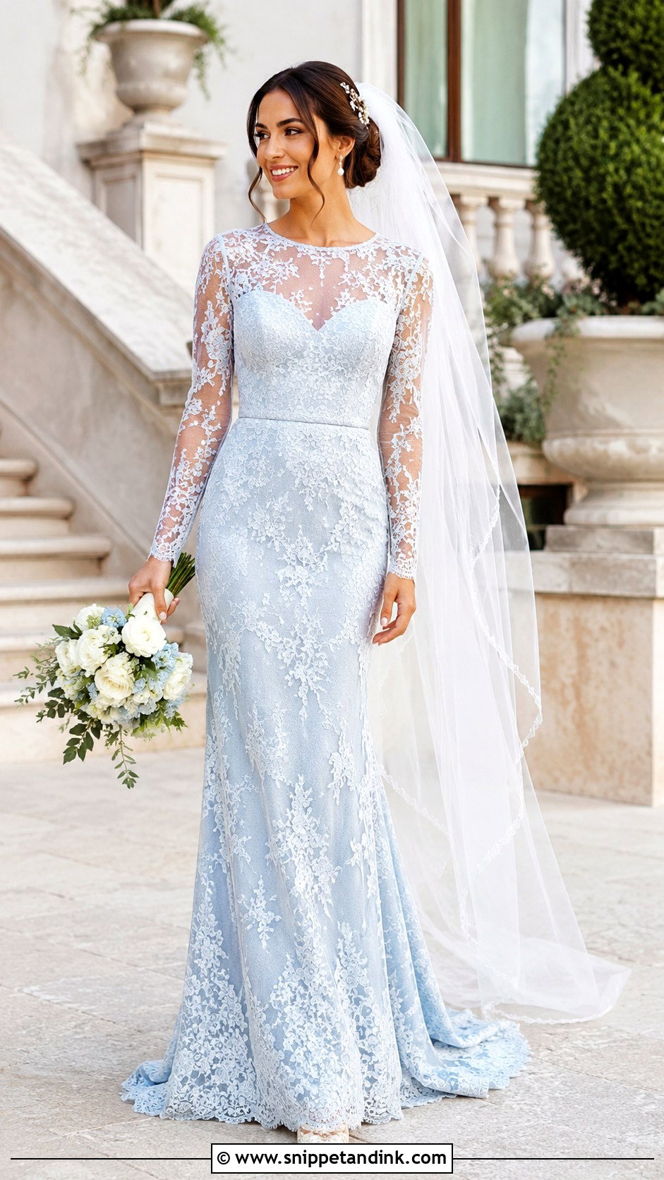 Light Blue Lace Wedding Gown - Snippet and Ink - 25 Blue Wedding Gowns