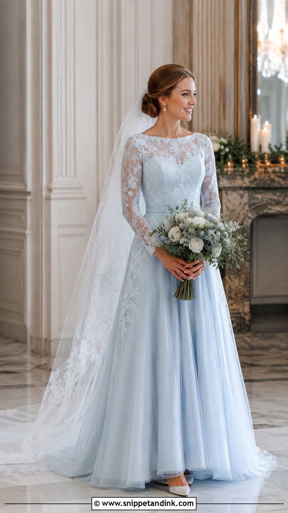 Light Blue Long Sleeve Wedding Dress - Snippet and Ink - 30 Light Blue Wedding Dress Ideas