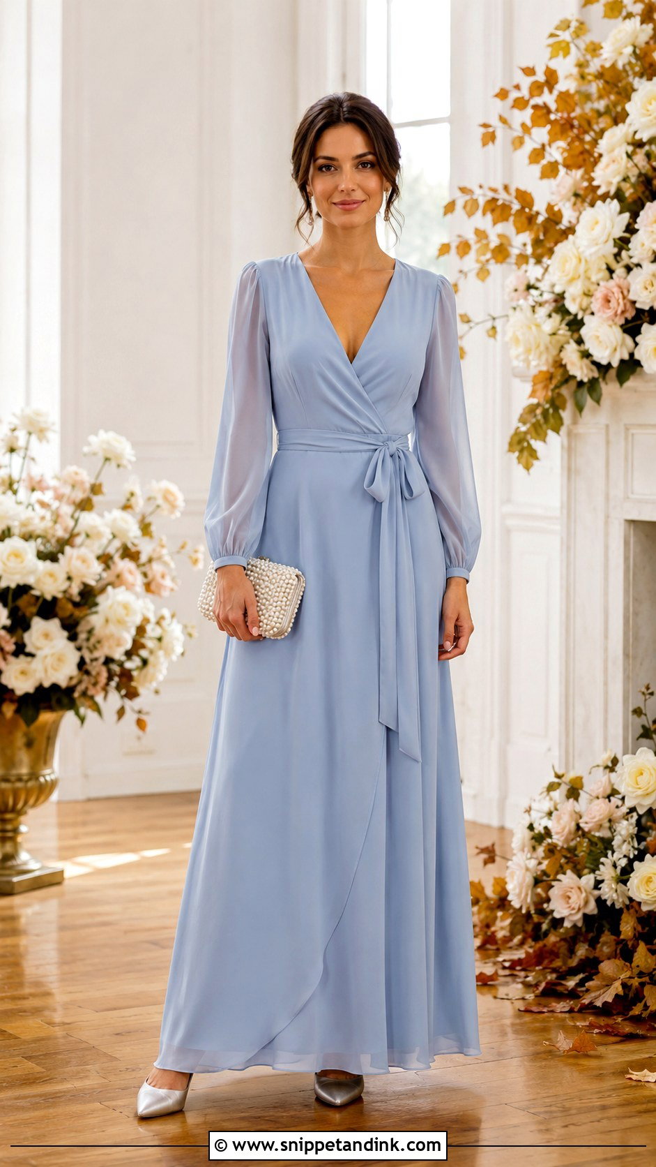 Light Blue Long Sleeve Wrap Maid of Honor Dress - Snippet and Ink - 20 Light Blue Maid of Honor Dress Ideas