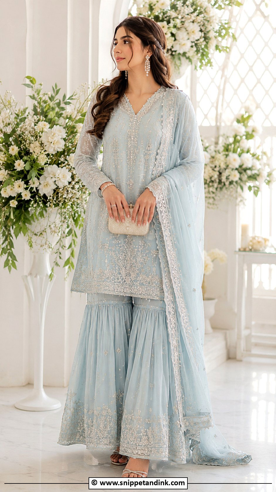 Light Blue Nikkah Gharara Outfit - Snippet and Ink - 35 Nikkah Outfit Ideas